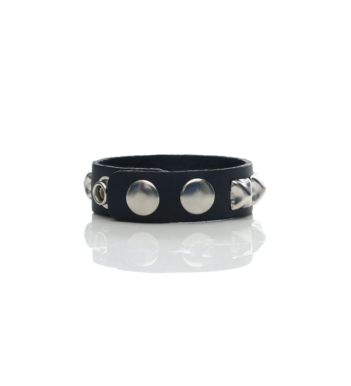 1 Row 1/2" Pyramid Snap Bracelet, Black/Silver - Image 2