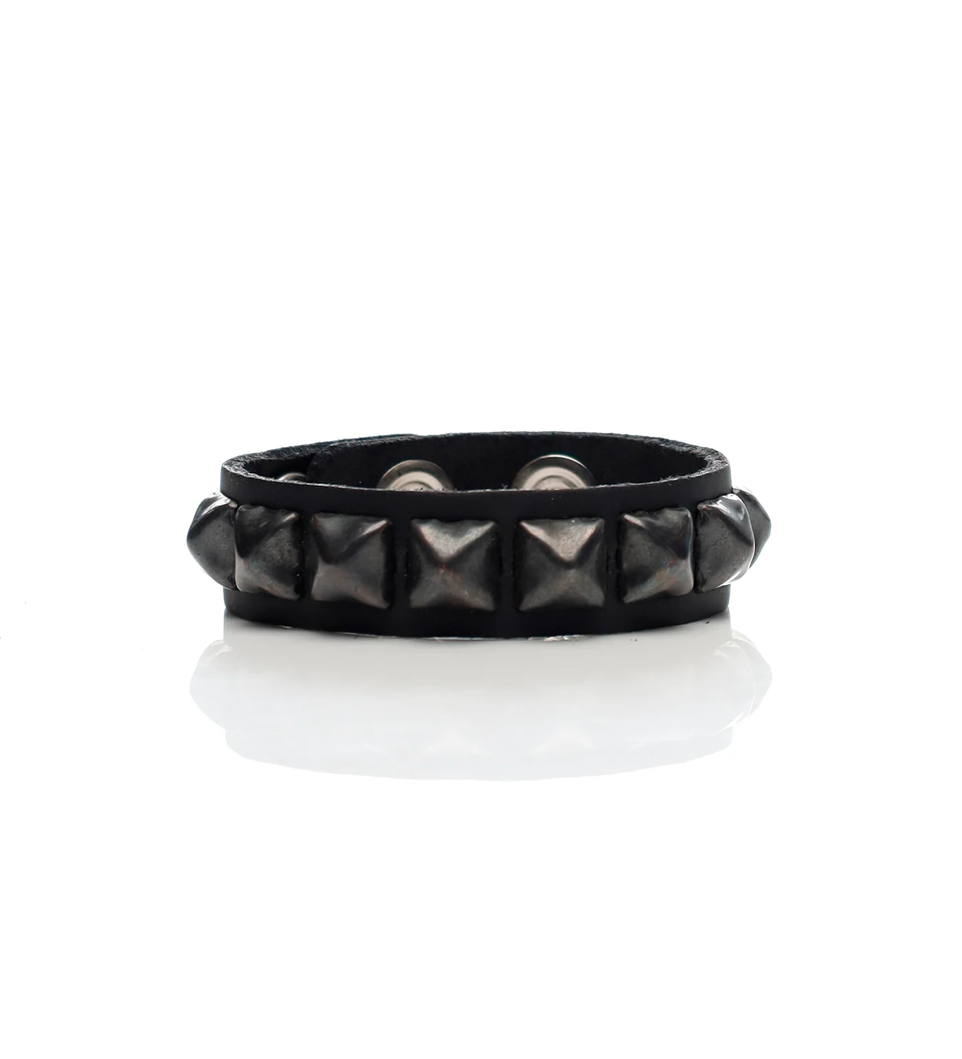 1 Row 1/2" Pyramid Studs Snap Bracelet , Matte Black/Black