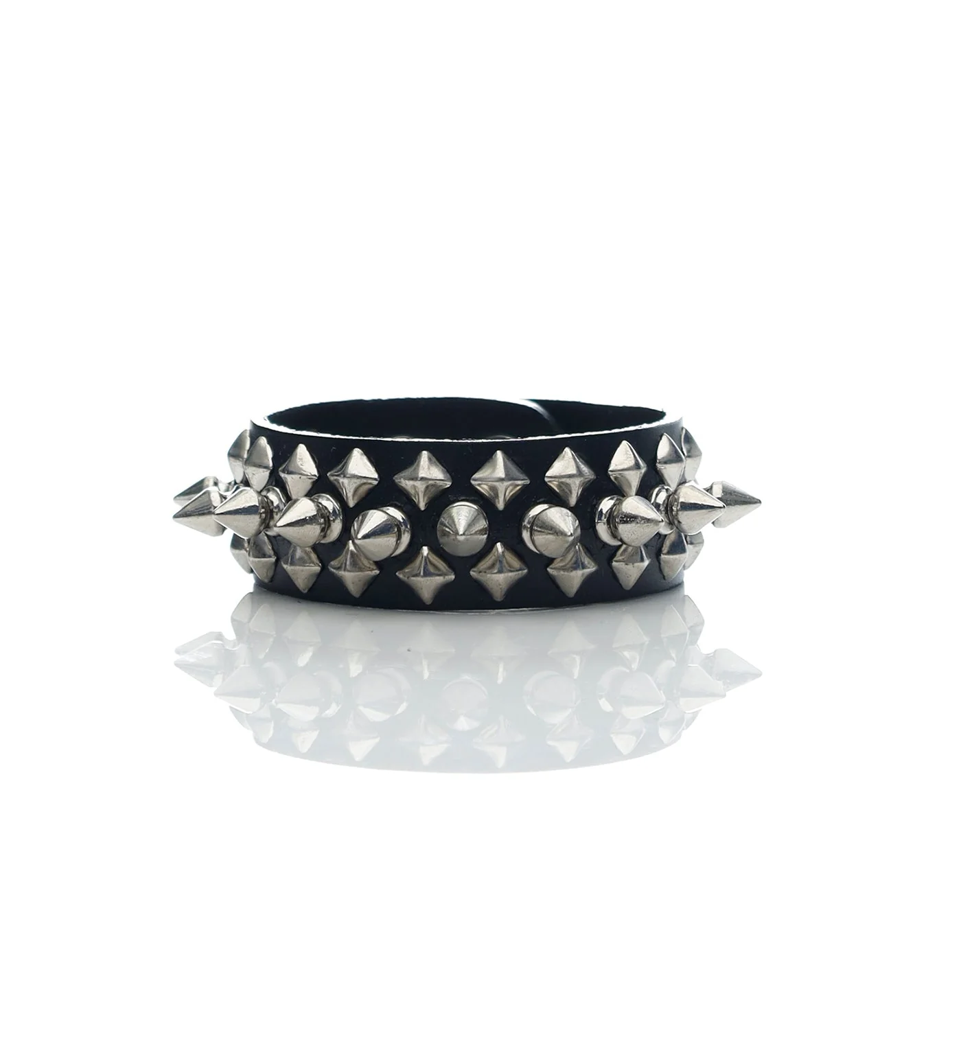 1 Row 1/2" Spike & 2 Row Small Diamonds Bracelet, Black/Silver