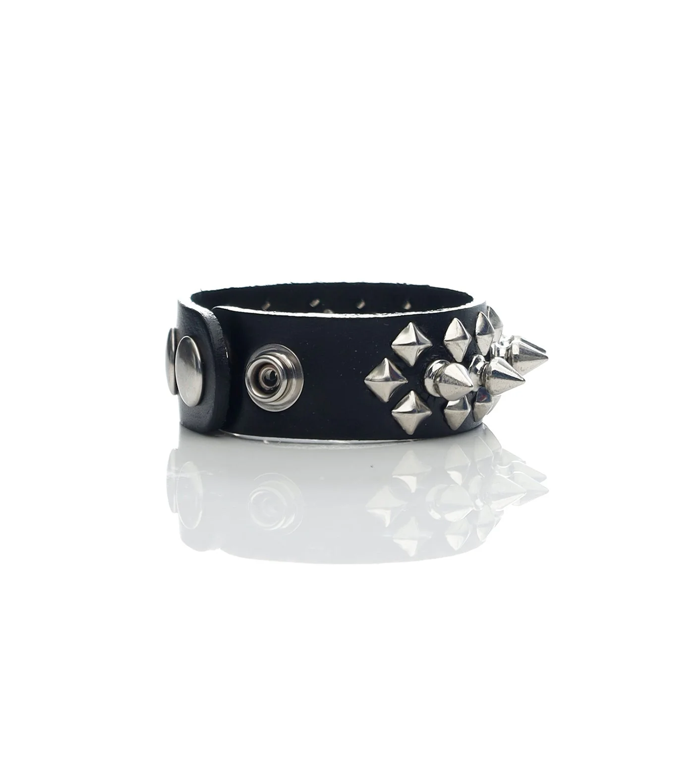 1 Row 1/2" Spike & 2 Row Small Diamonds Bracelet, Black/Silver - Image 2