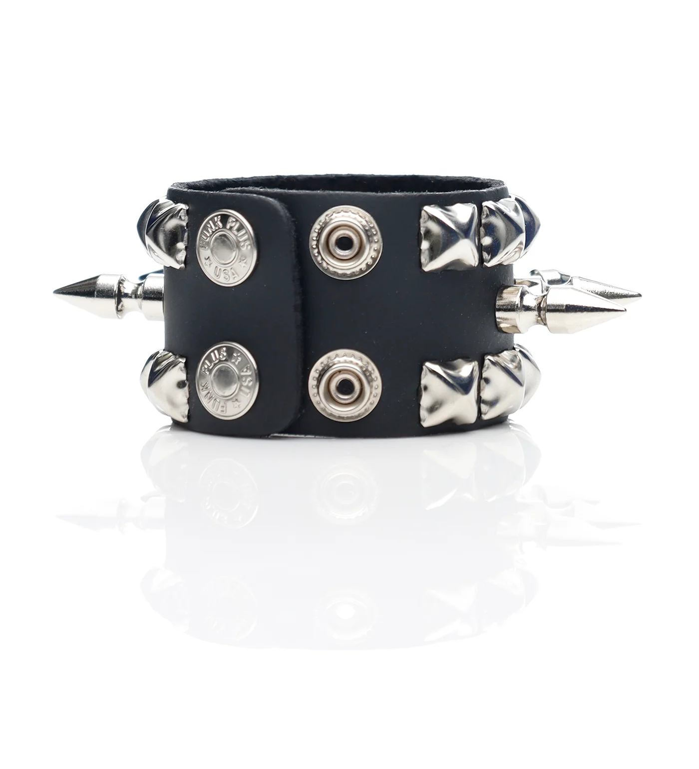 1 Row 1" Spike & 2 Row Pyramid, Black/Silver - Image 2