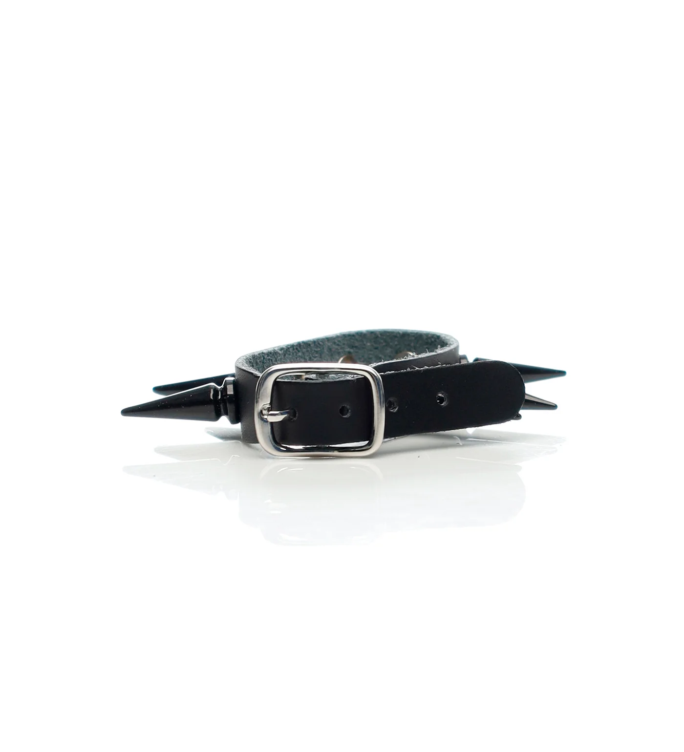 1 Row Tall Spikes PU Leather Wristband, Black - Image 2