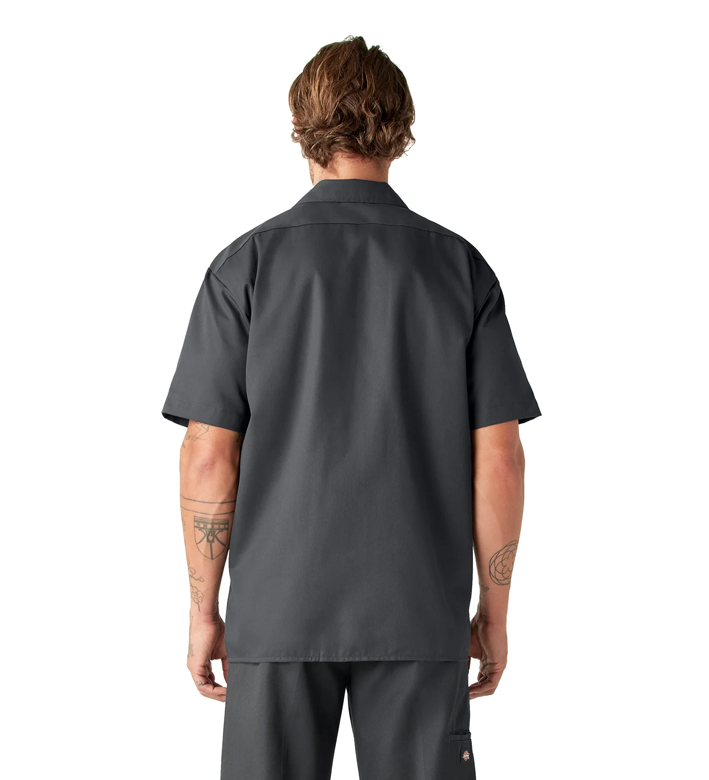 1574 S/S Button Front Solid Work Shirt, Charcoal - Image 2
