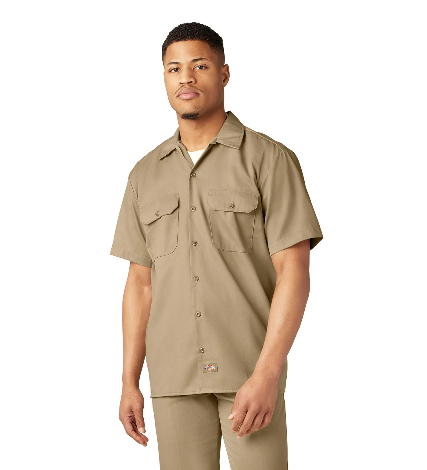 1574 S/S Button Front Solid Work Shirt, Khaki