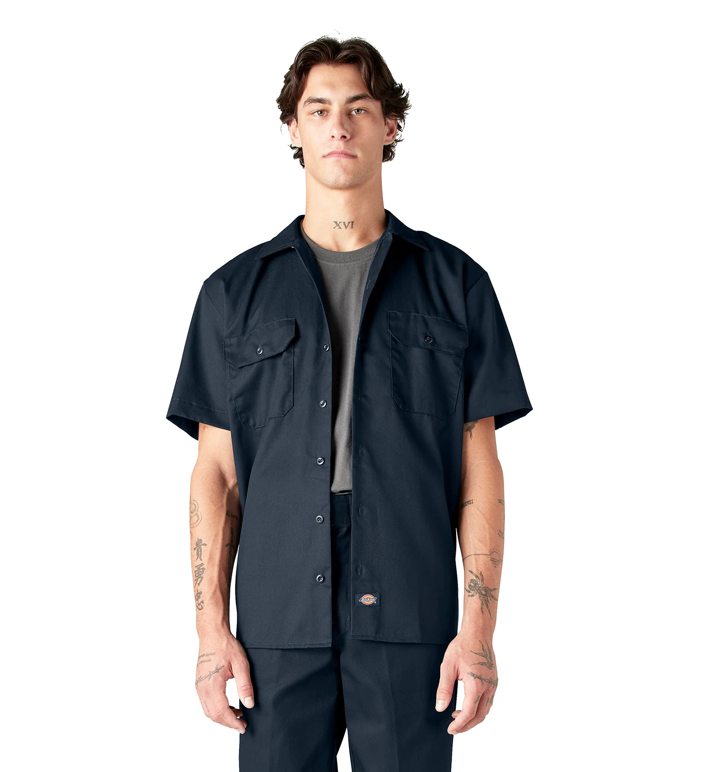 1574 S/S Button Front Solid Work Shirt, Navy