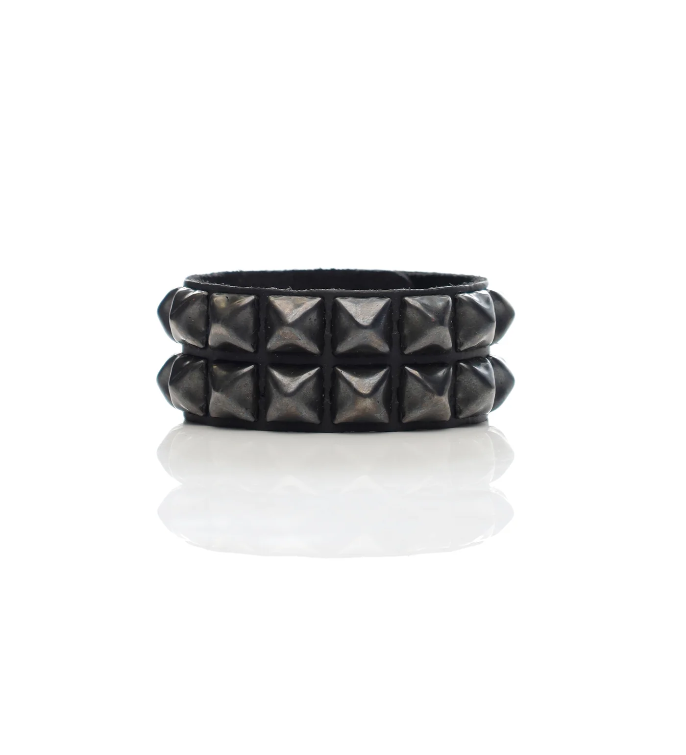 2 Row 1/2" Black Pyramid Snap Bracelet, Black/Black