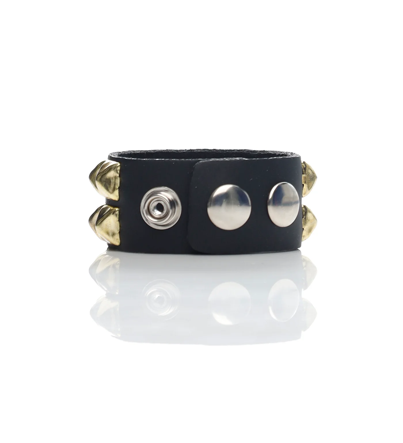 2 Row 1/2" Black Pyramid Snap Bracelet, Black/Gold - Image 2