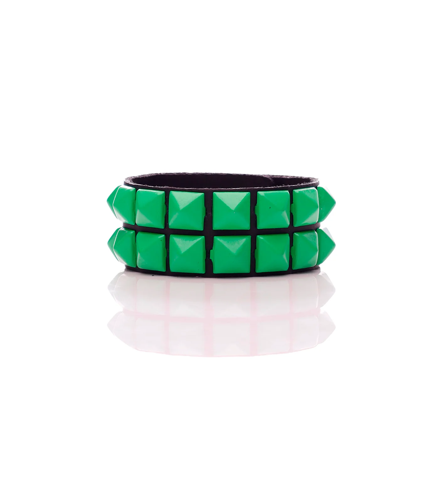 2 Row 1/2" Black Pyramid Snap Bracelet, Black/Green