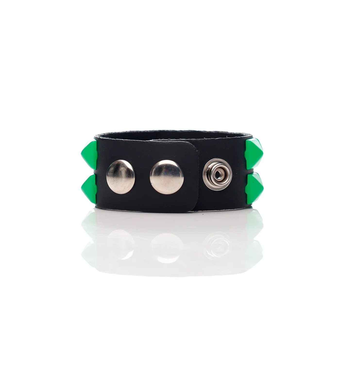 2 Row 1/2" Black Pyramid Snap Bracelet, Black/Green - Image 2