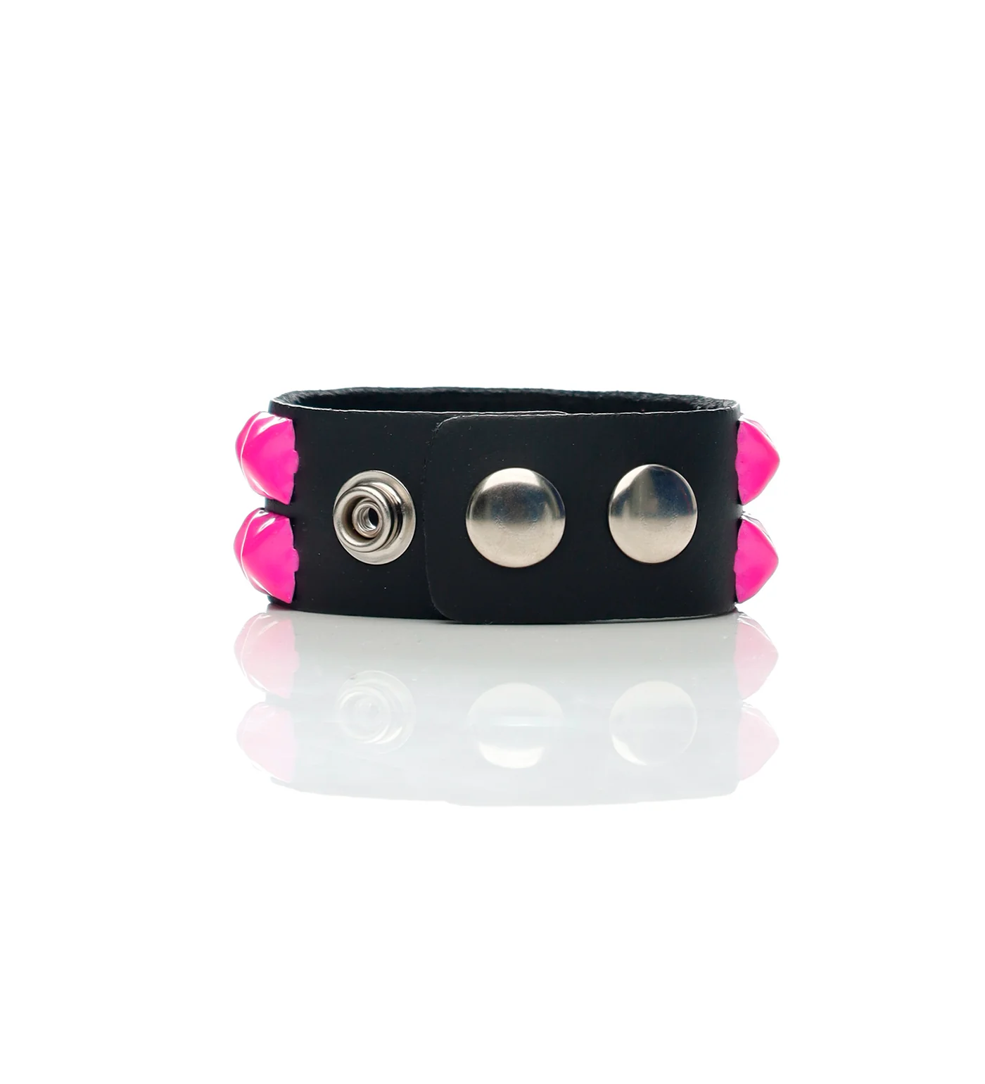 2 Row 1/2" Black Pyramid Snap Bracelet, Black/Hot Pink - Image 2