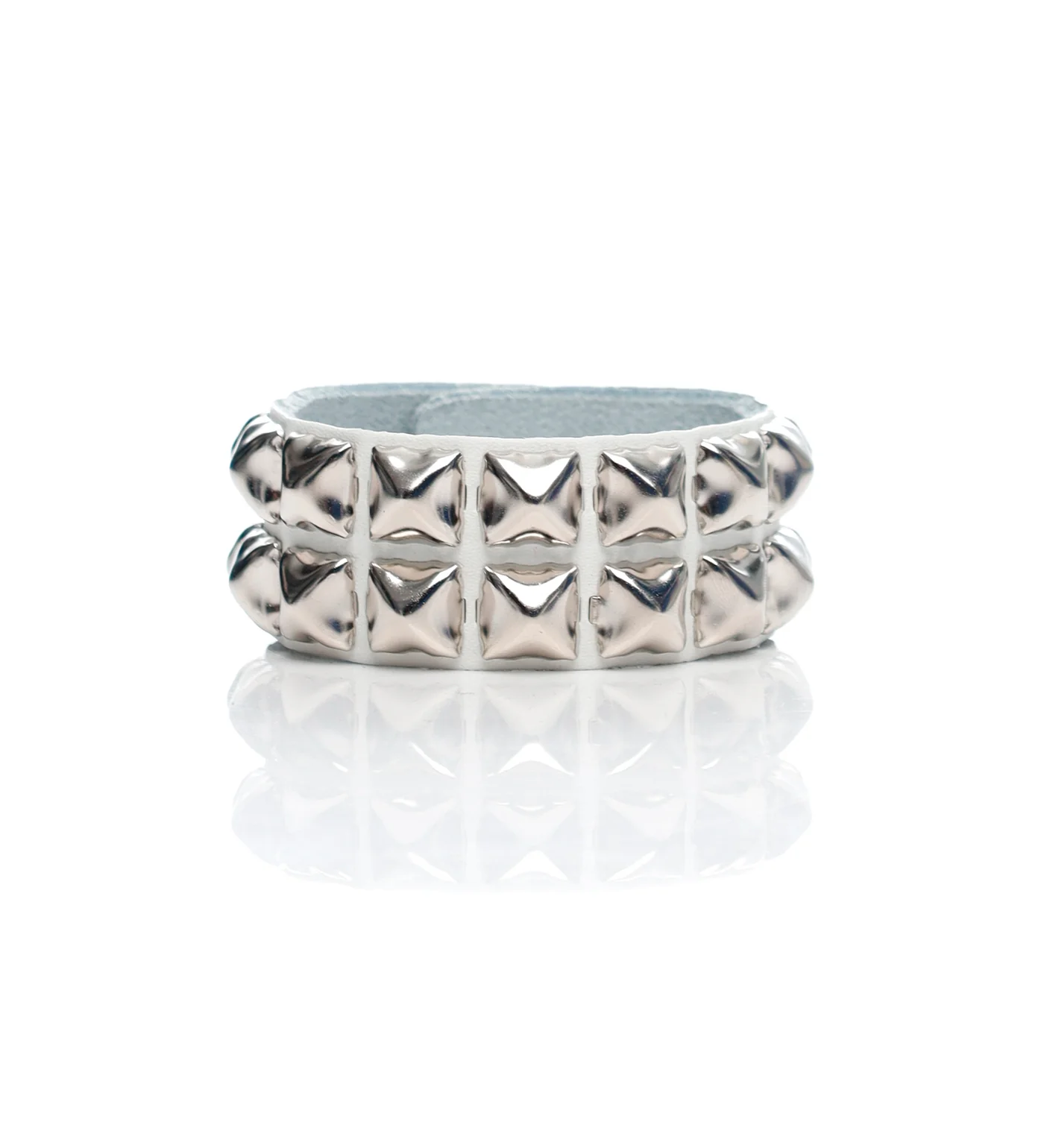 2 Row 1/2" Black Pyramid Snap Bracelet, White/Silver