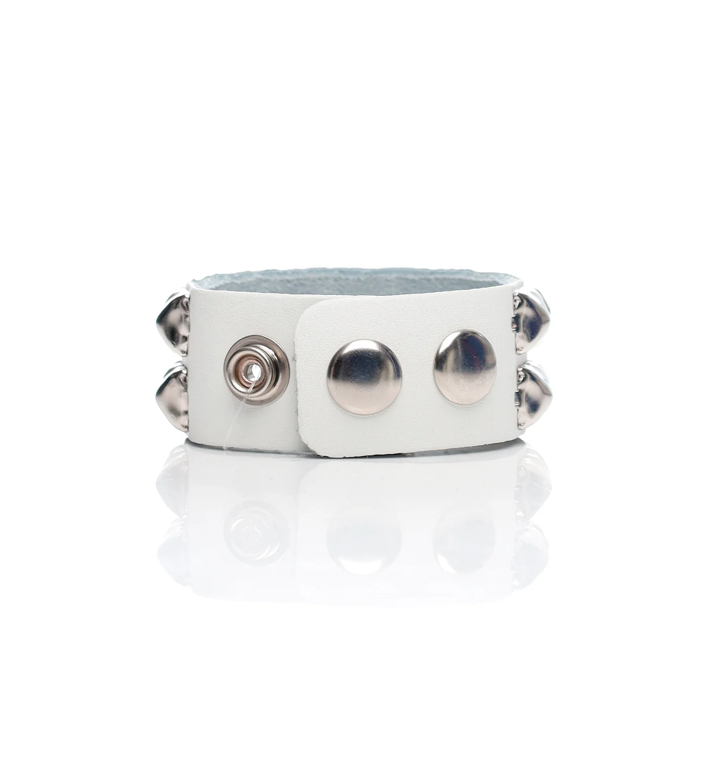 2 Row 1/2" Black Pyramid Snap Bracelet, White/Silver - Image 2