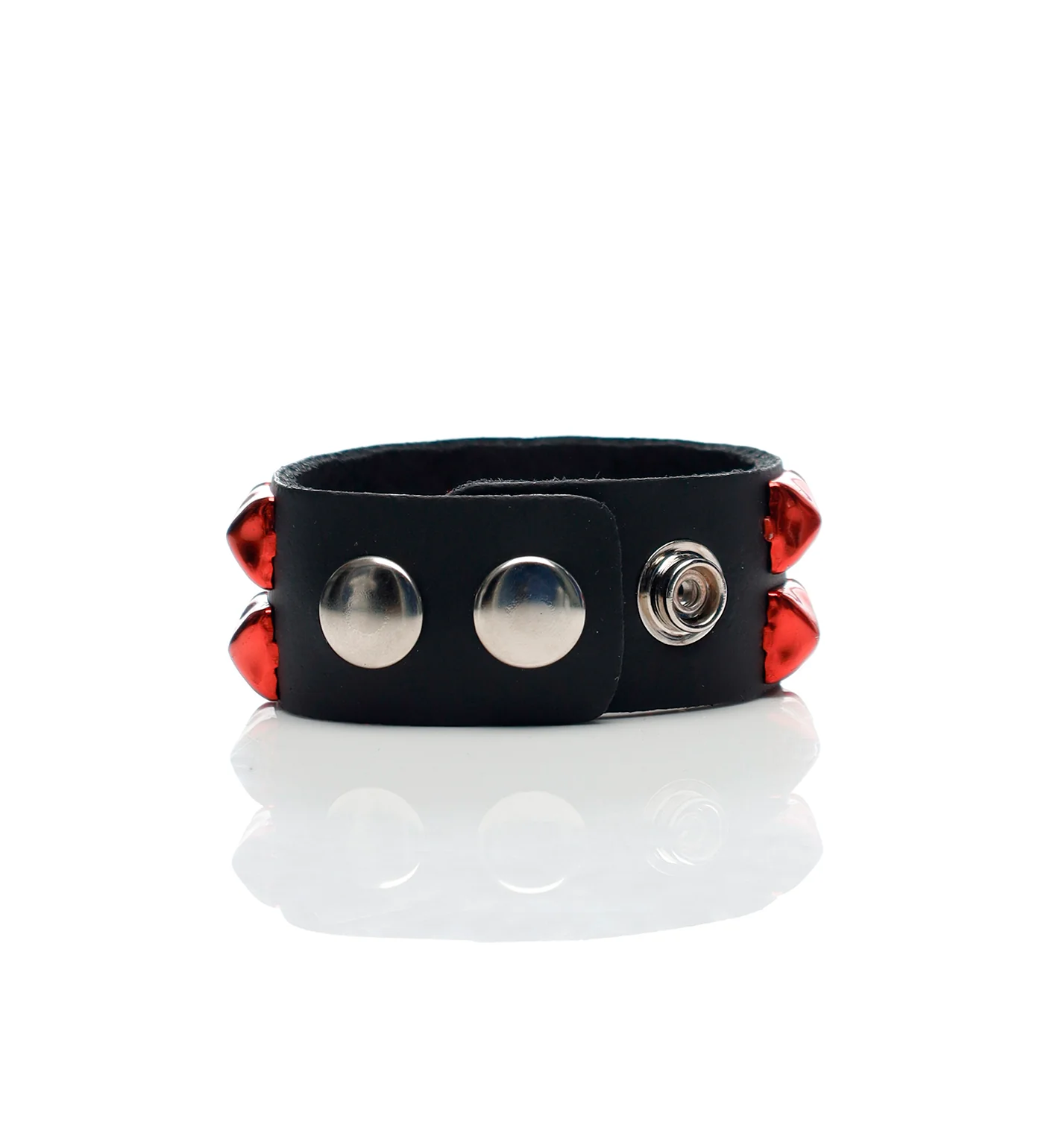 2 Row 1/2" Pyramid Snap Bracelet, Black/Metallic Red - Image 2