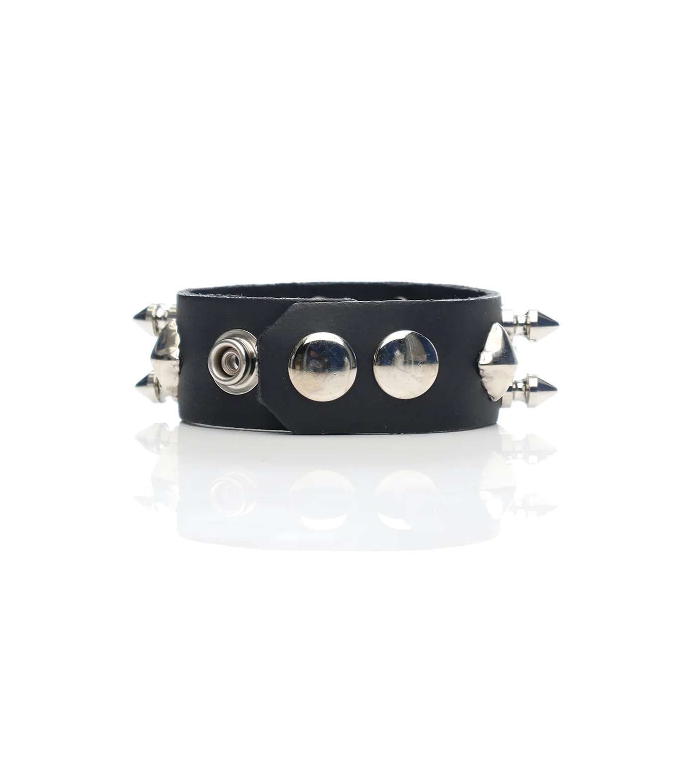 2 Row 1/2 Spike 1 Row Diamond Snap Bracelet, Black/Silver - Image 2