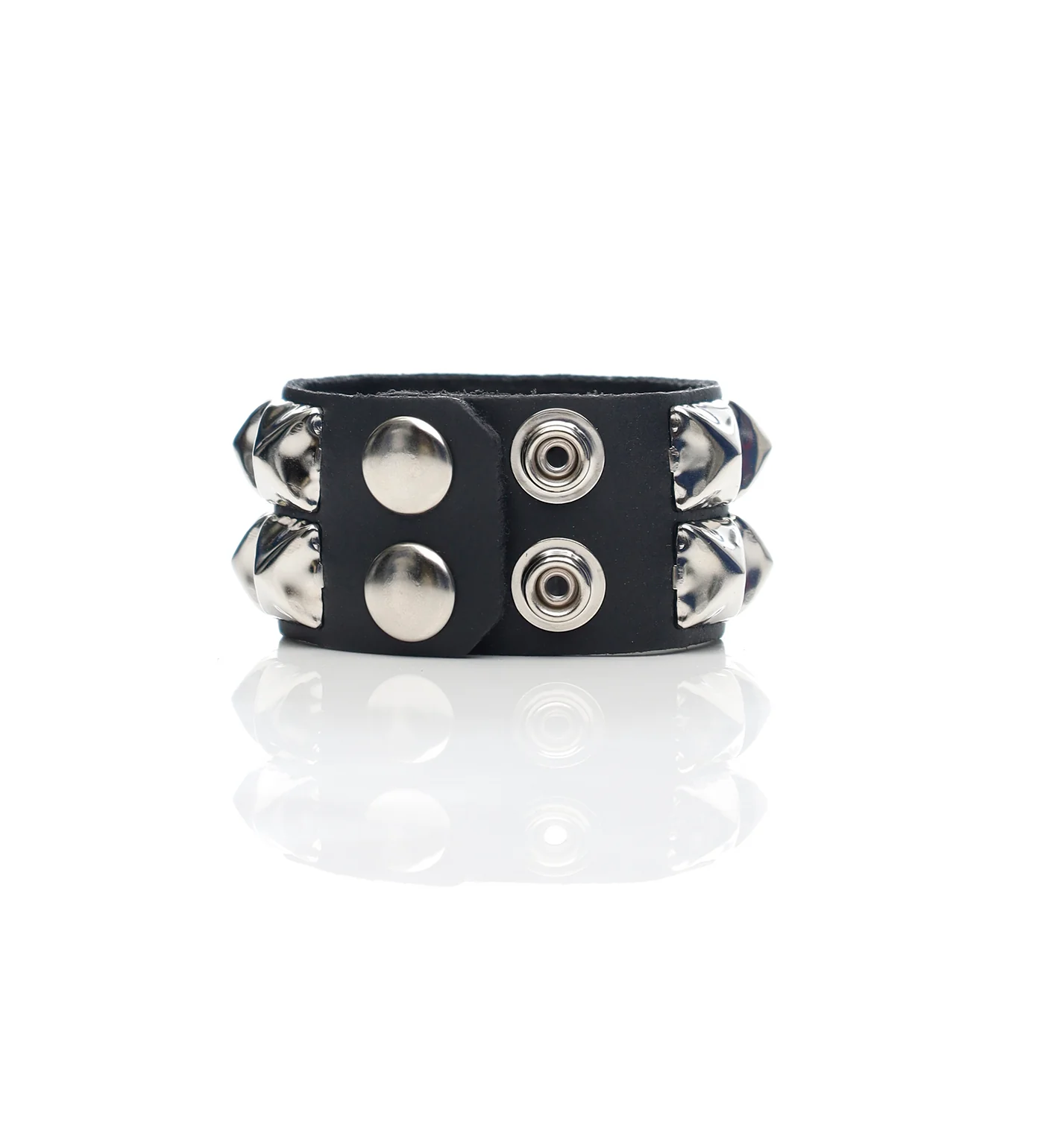 2 Row 5/8" Pyramid Snap Bracelet, Black/Silver - Image 2