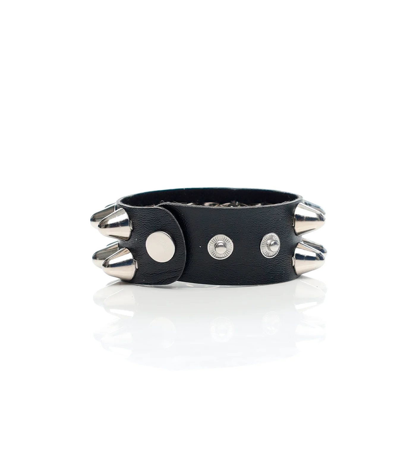 2 Row Cone PU Leather Wristband, Black/Silver - Image 2