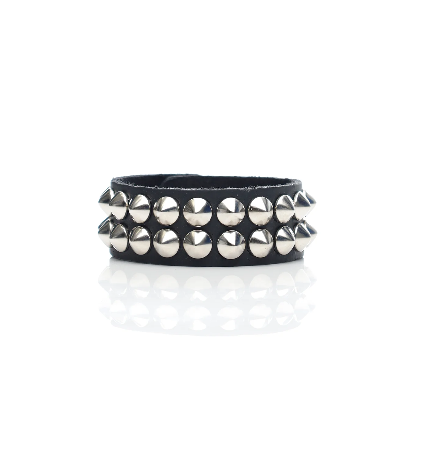 2 Row Conical Stud Snap Bracelet, Black/Silver