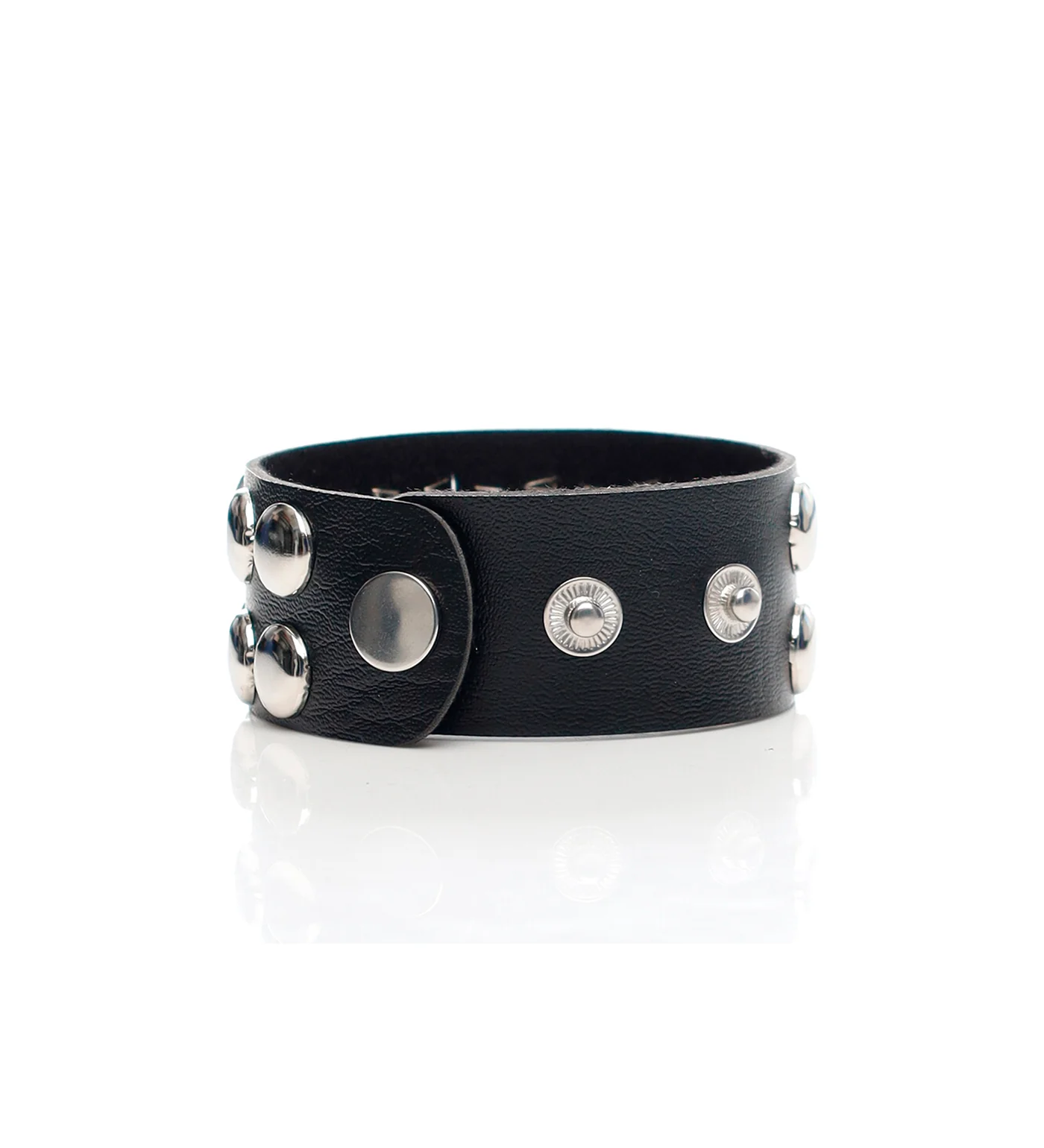 2 Row Flat Studs PU Leather Wristbands, Black/Silver - Image 2