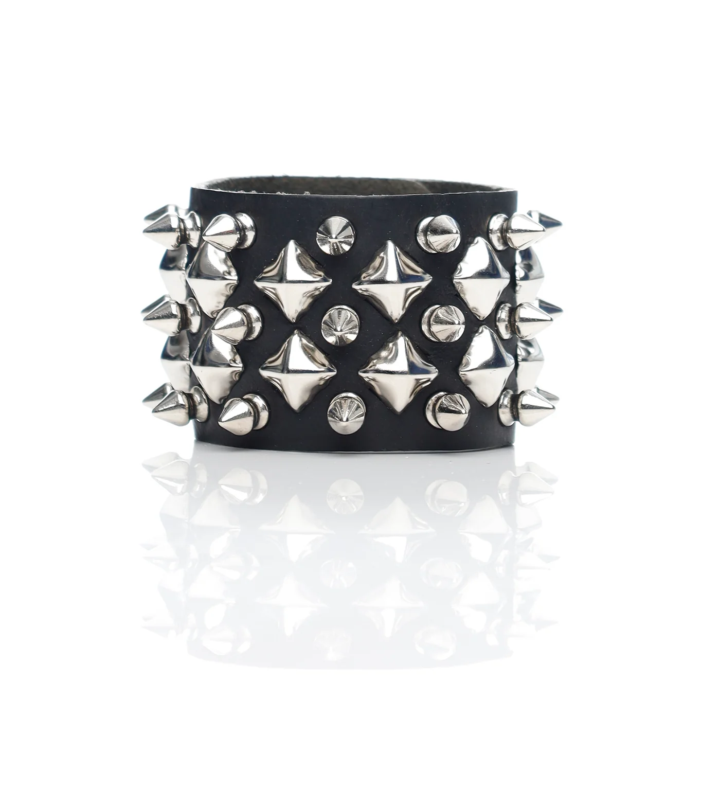 2-Row Pyramid/Spike Bracelet RSP-3, Black