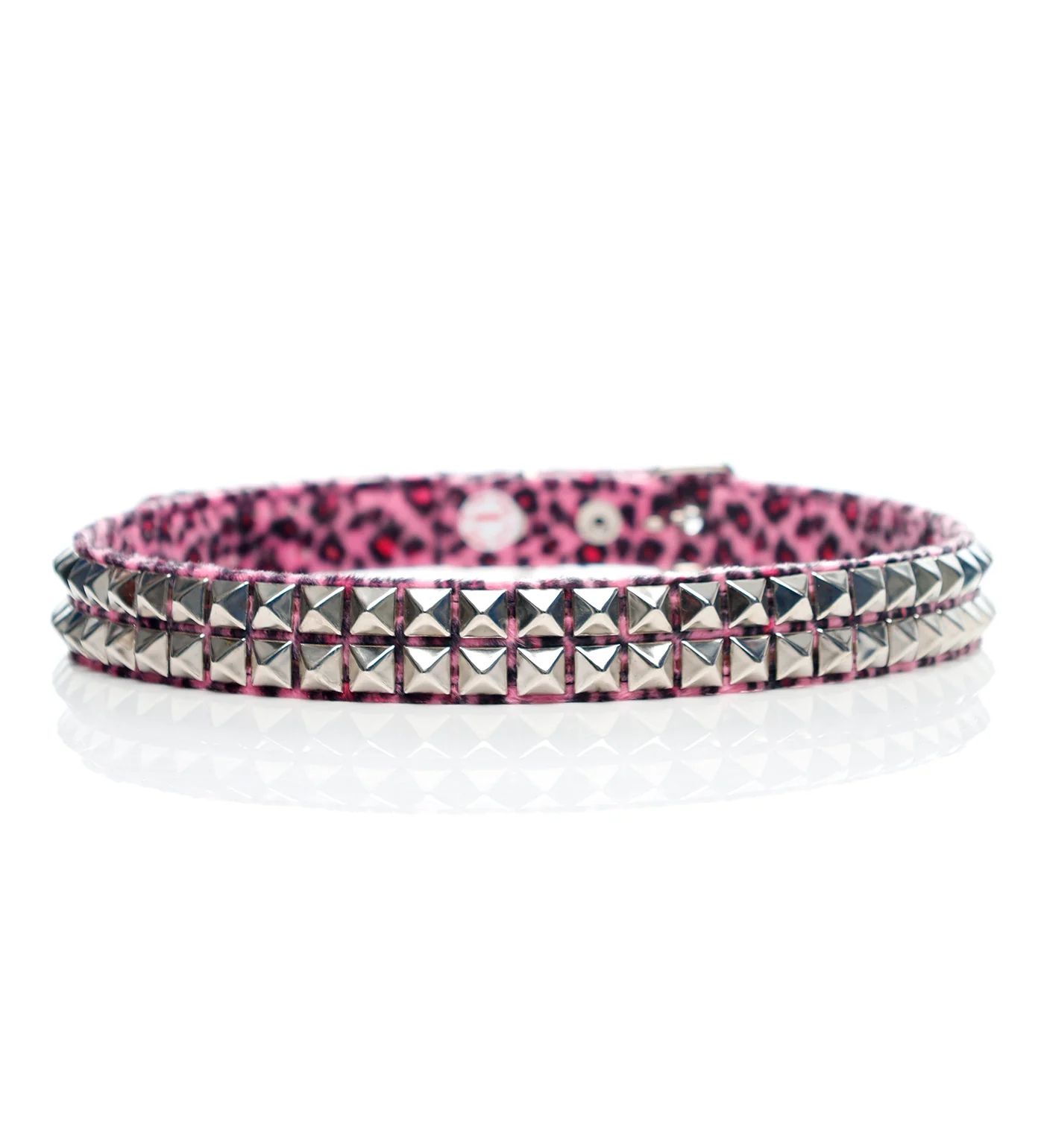 2 Row Pyramid Studs, Fuzzy Pink Leopard