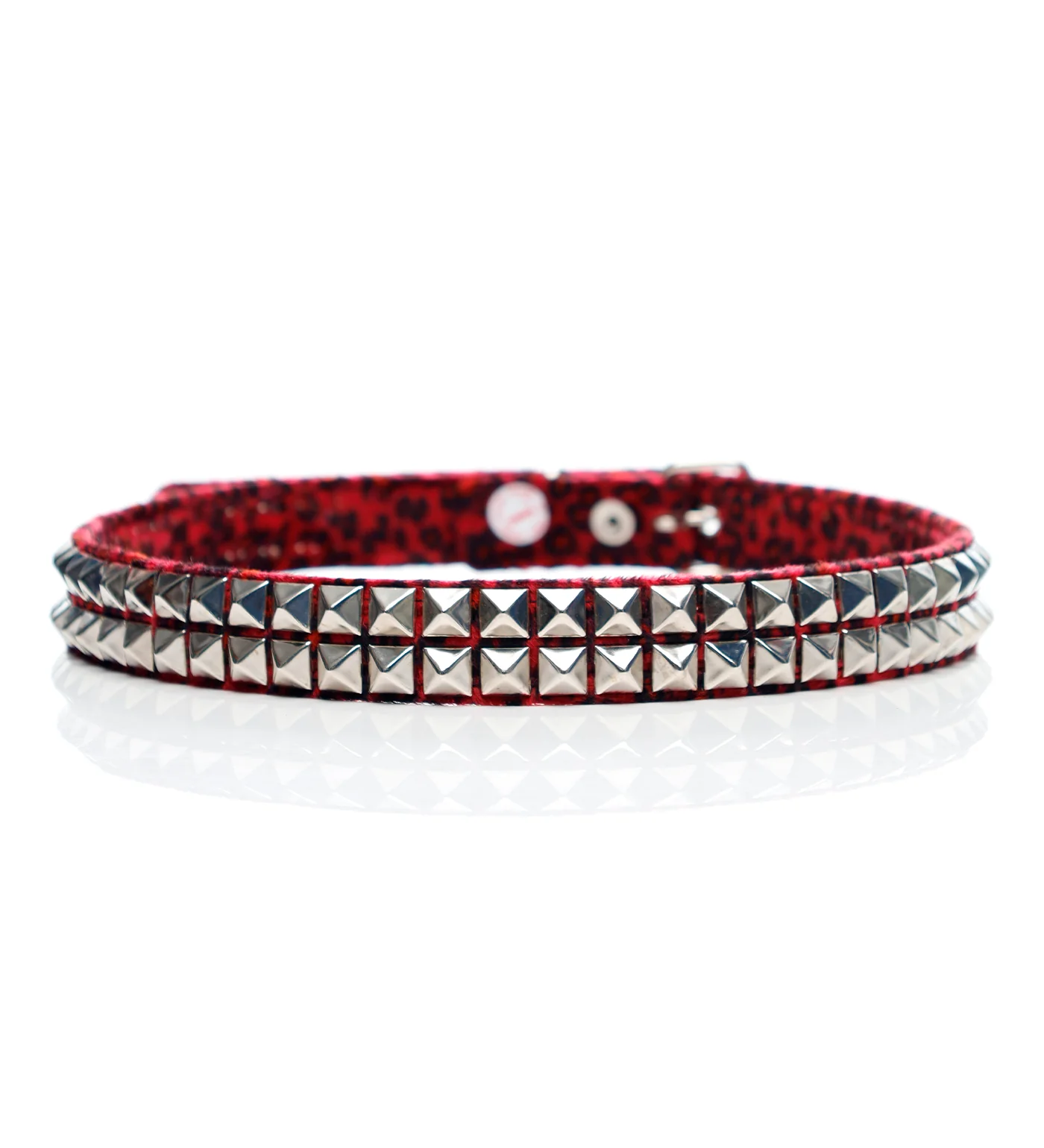 2 Row Pyramid Studs, Fuzzy Red Leopard