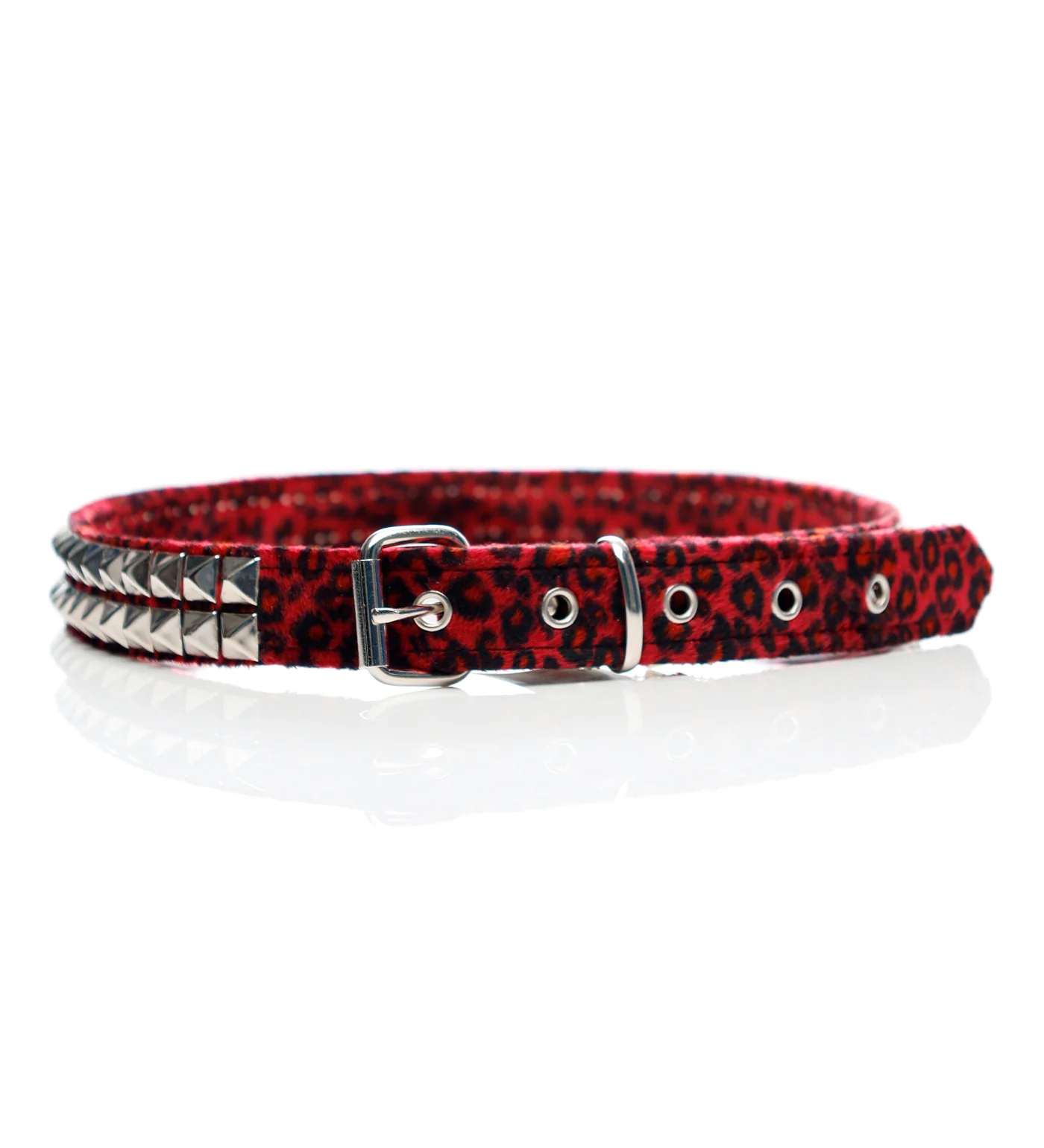 2 Row Pyramid Studs, Fuzzy Red Leopard - Image 2