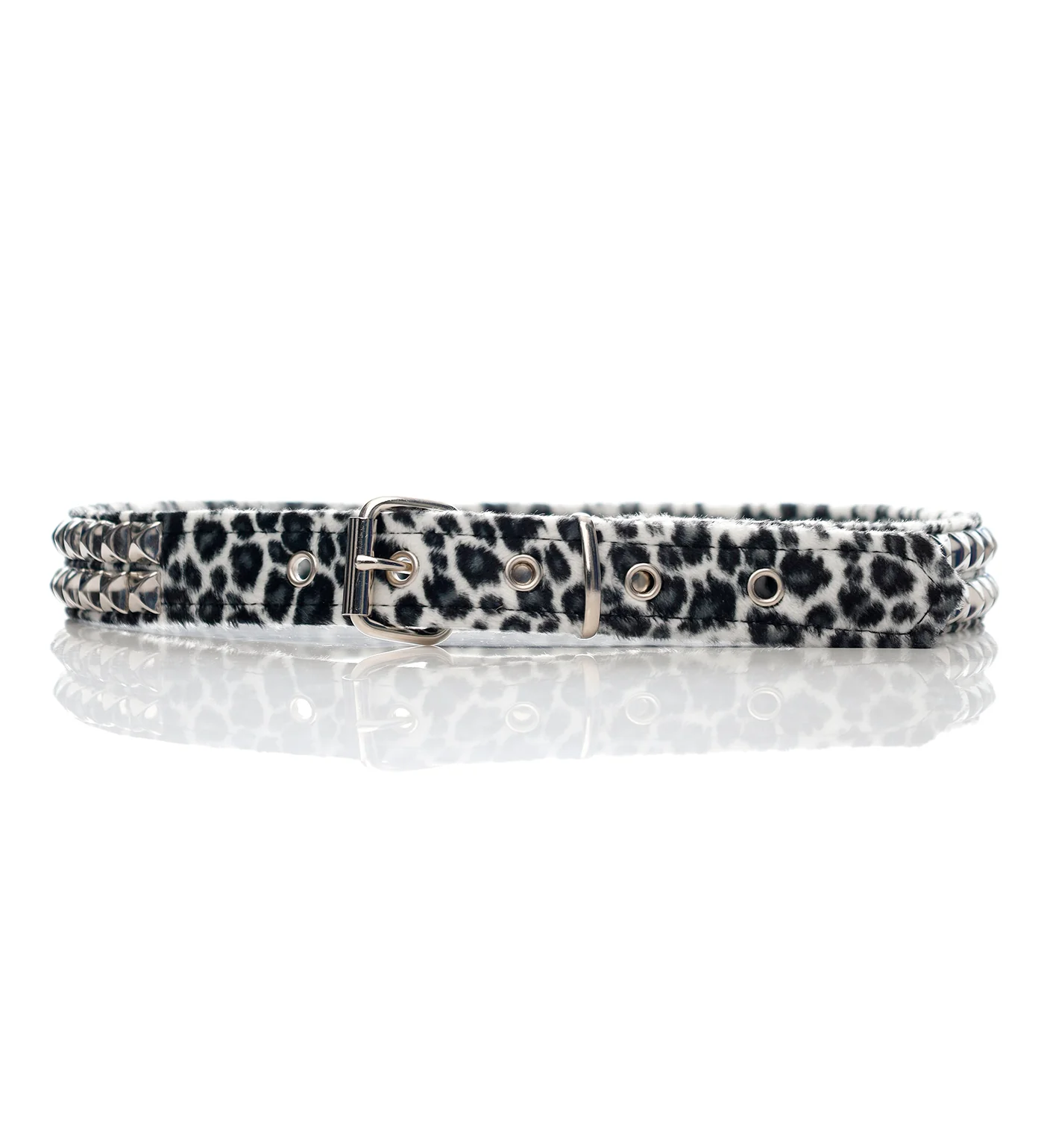 2 Row Pyramid Studs, Fuzzy White Leopard - Image 2