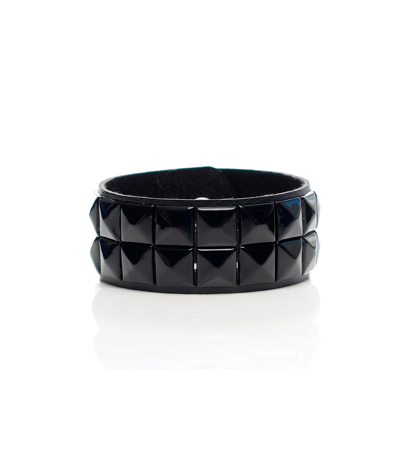 2 Row Small Pyramids Studs PU Leather Wristbands, Black