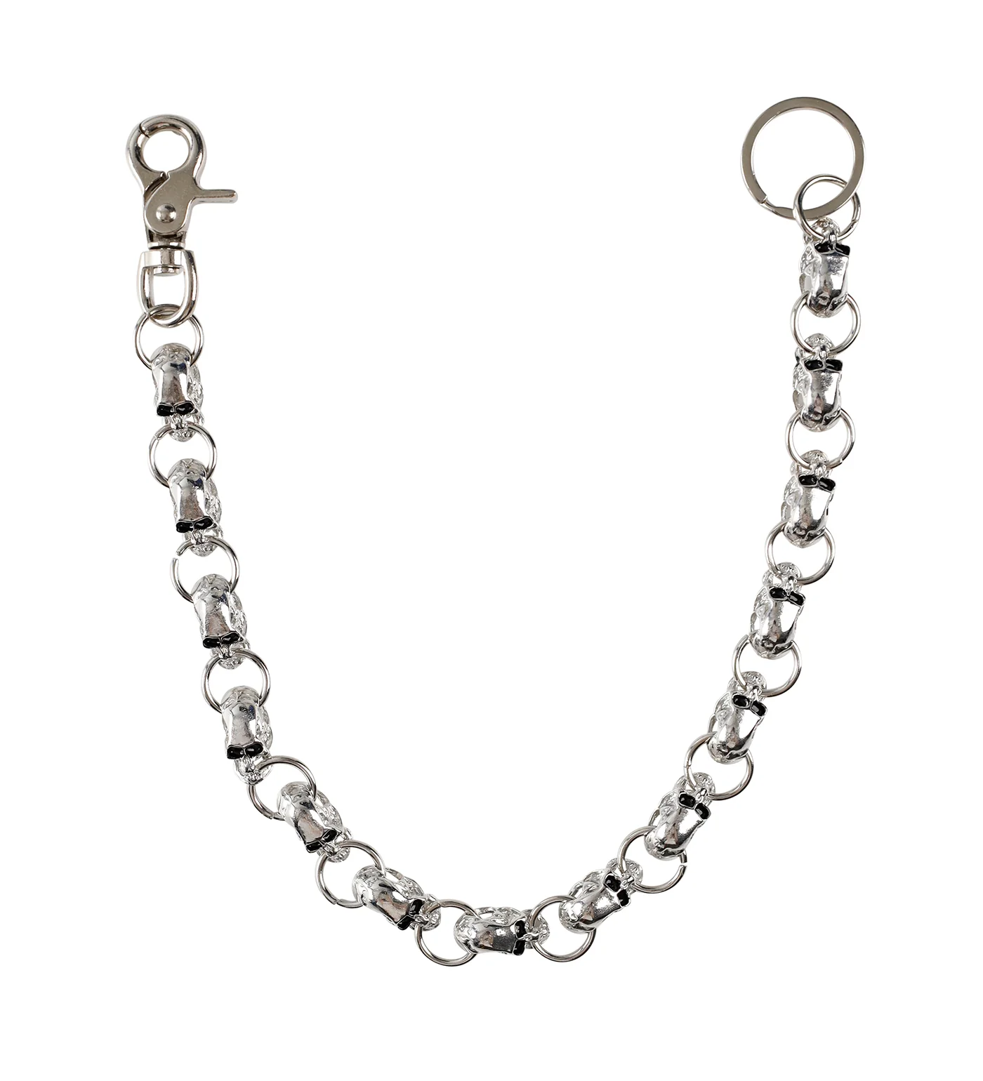21'' Skull And Rings Wallet Chain, Silver
