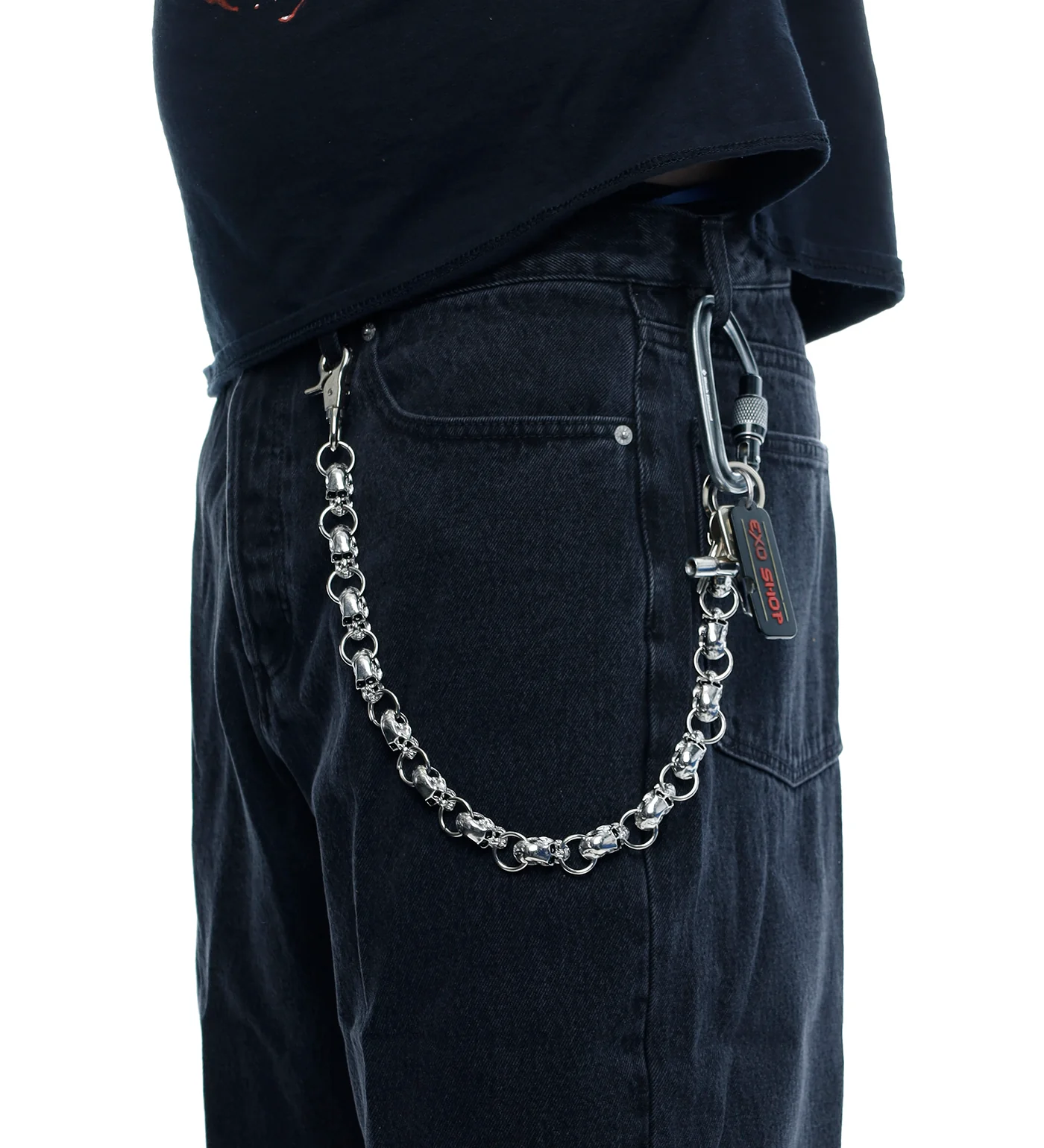 21'' Skull And Rings Wallet Chain, Silver - Image 2