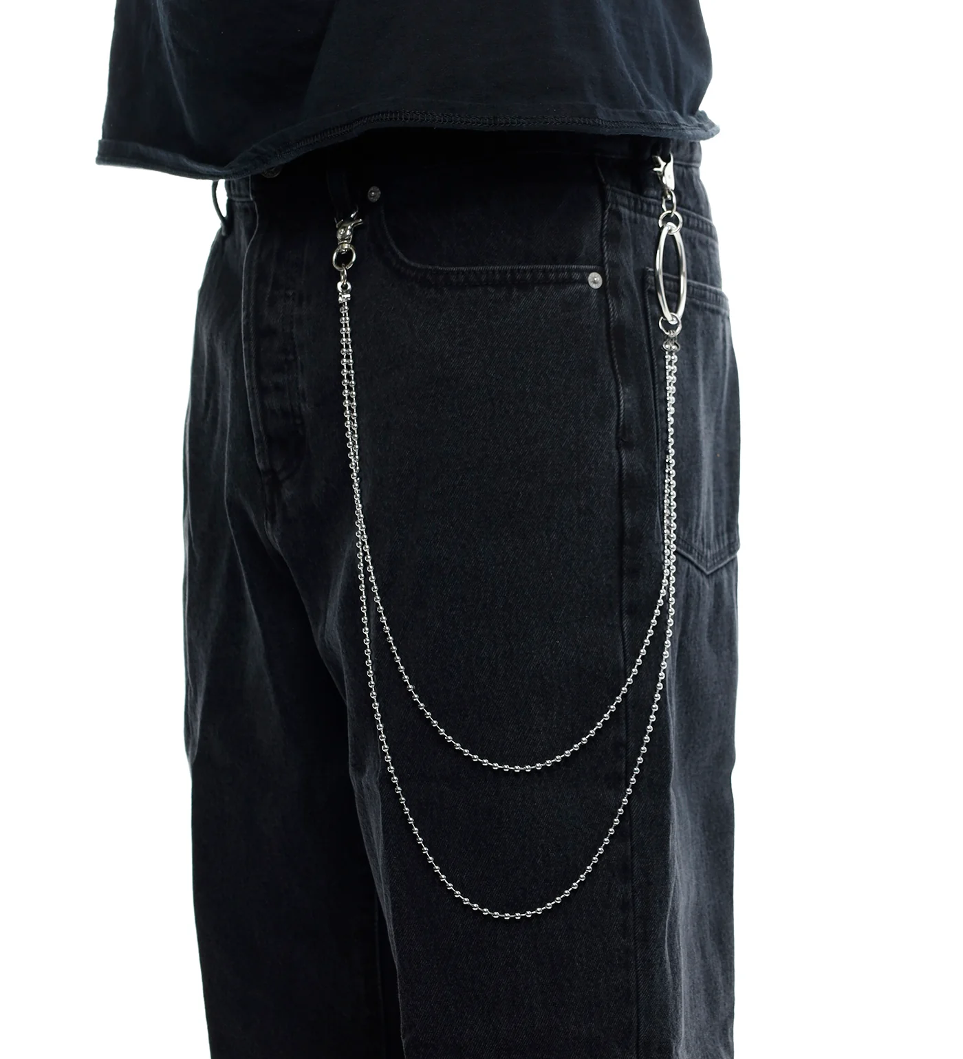 28" Double Bead Wallet Chain, Silver - Image 2