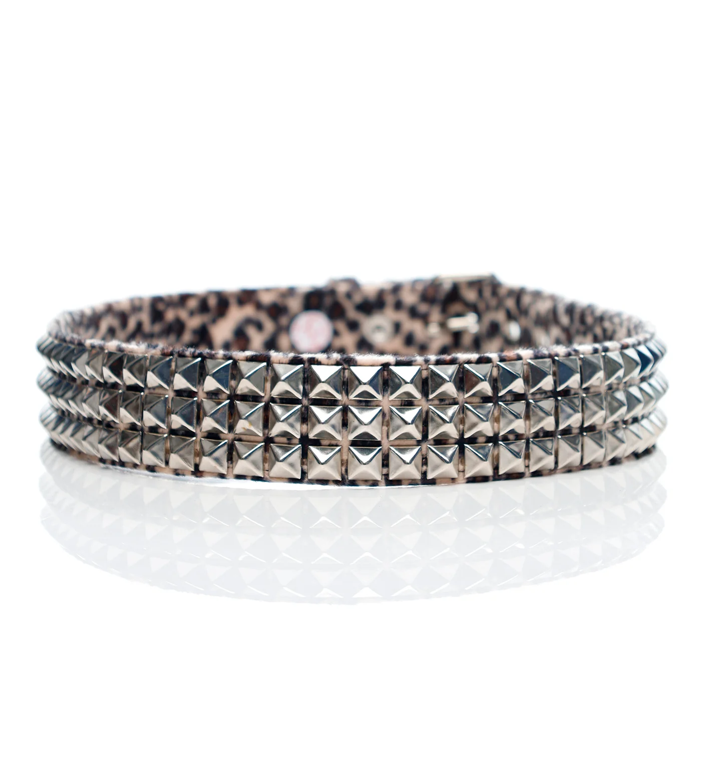 3 Row Pyramid Studs, Fuzzy Brown Leopard