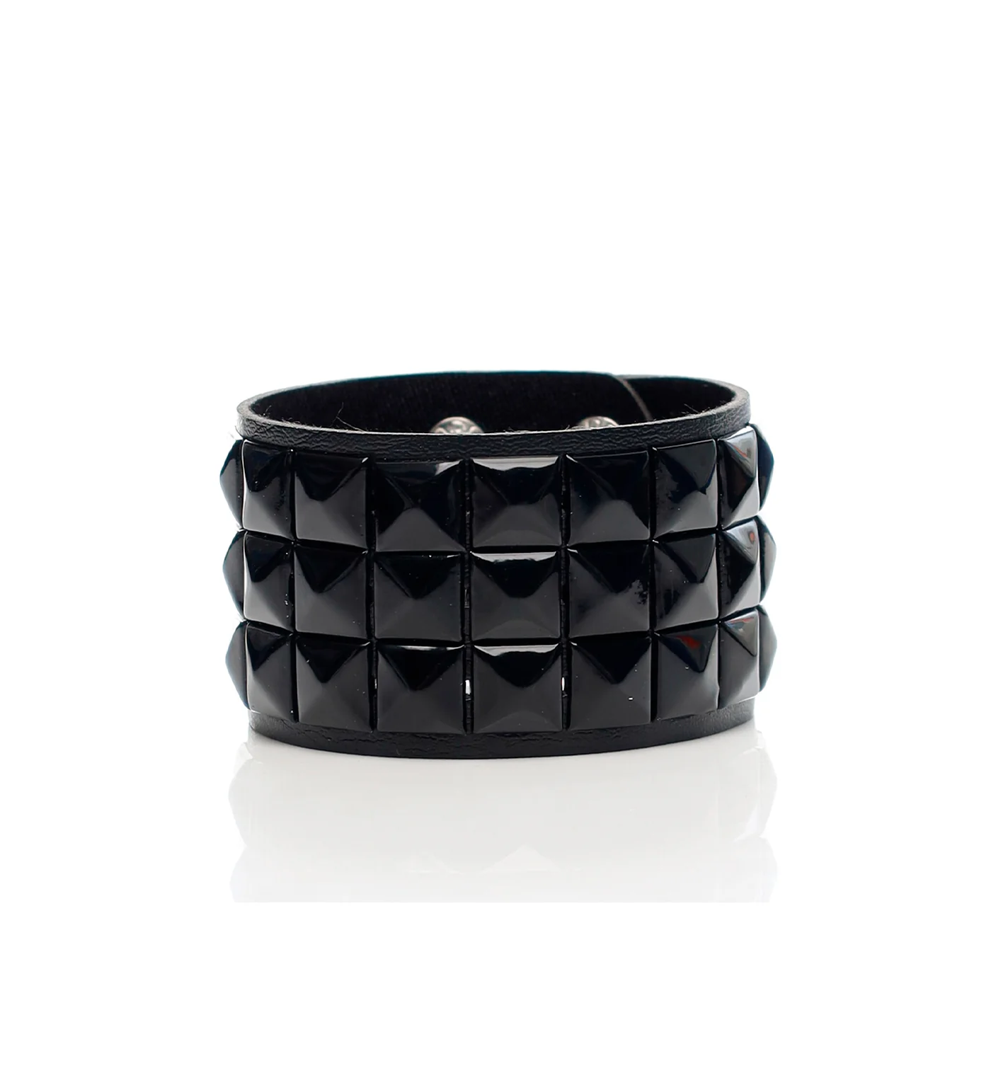 3 Row Small Pyramids Studs PU Leather Wristbands, Black
