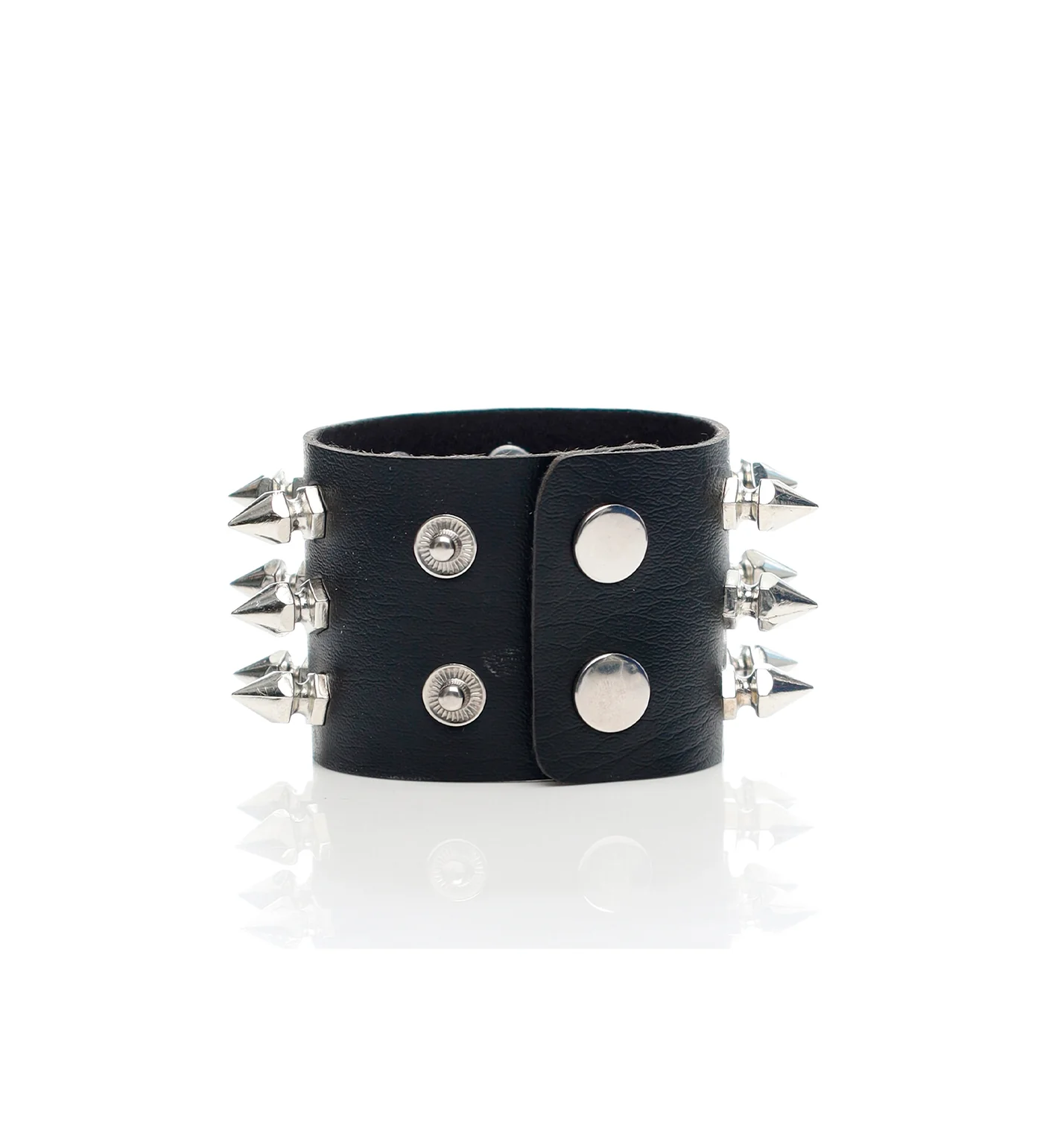 3 Row Small Spikes Studs PU Leather Wristbands, Black/Silver - Image 2