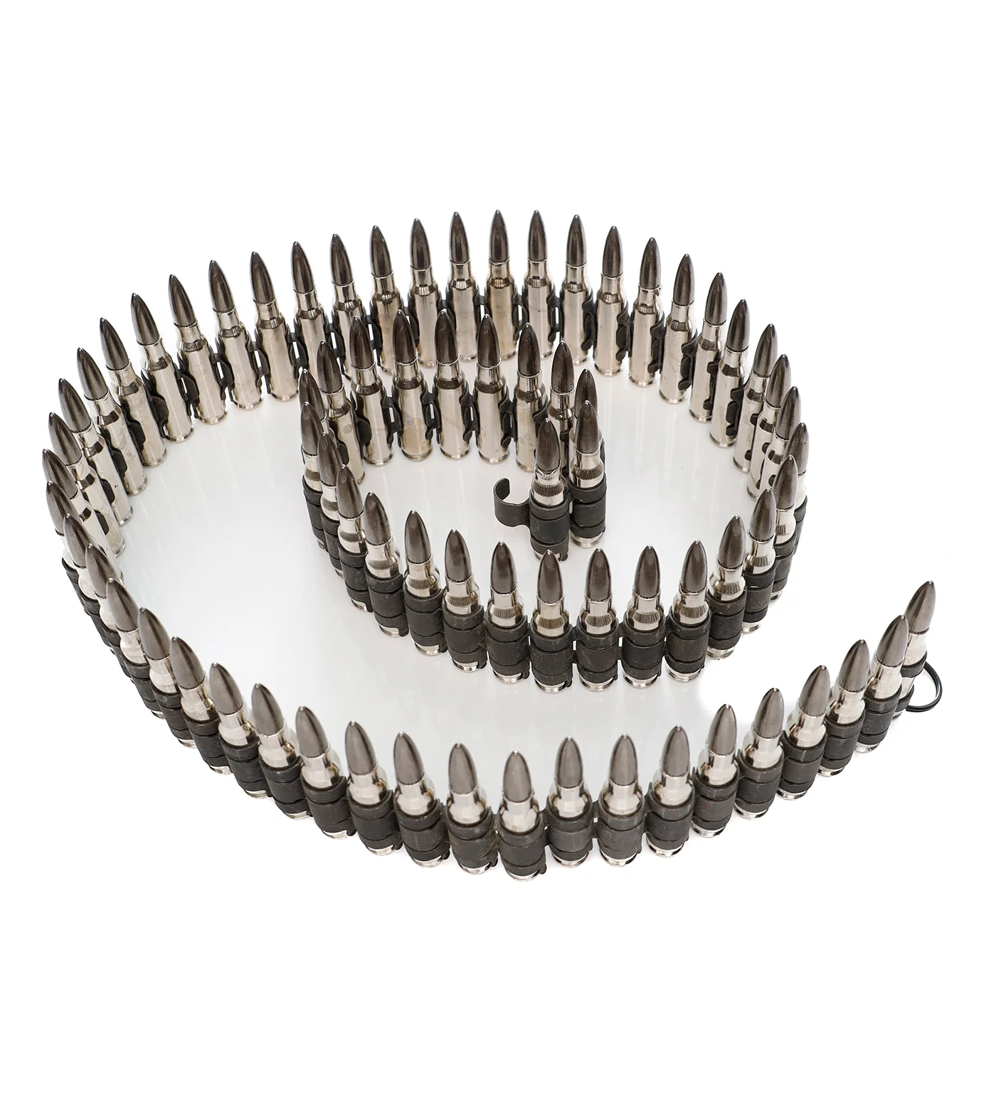 .308 Bullet Belt 42", Nickel Plated Shell/Gun Metal Tips/Black links