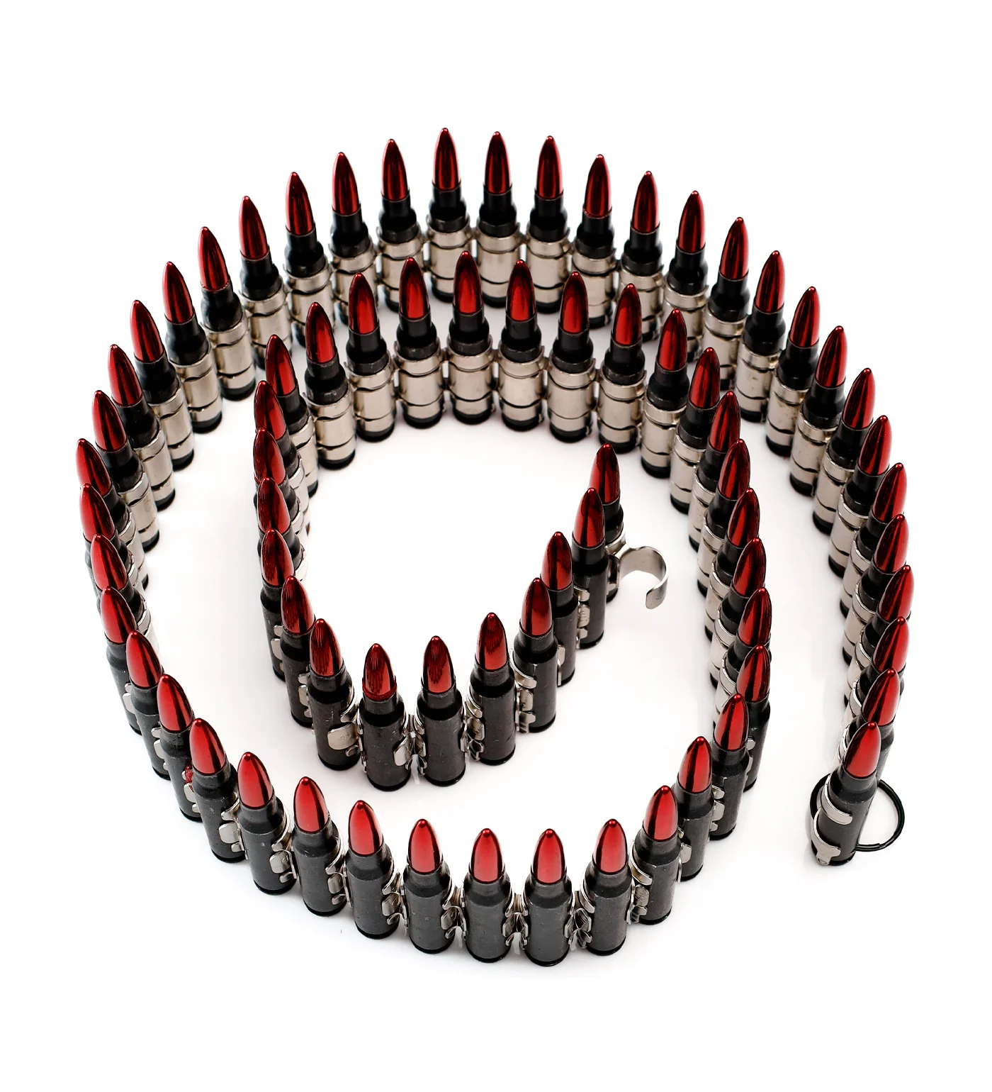 .308 Bullet Belt 42", Nickel Plated Shell/Red Tip/Black link
