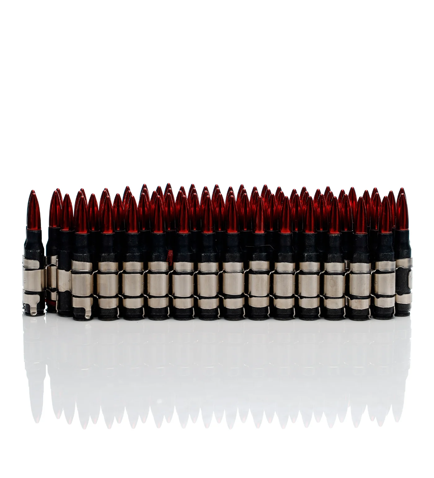 .308 Bullet Belt 42", Nickel Plated Shell/Red Tip/Black link - Image 2