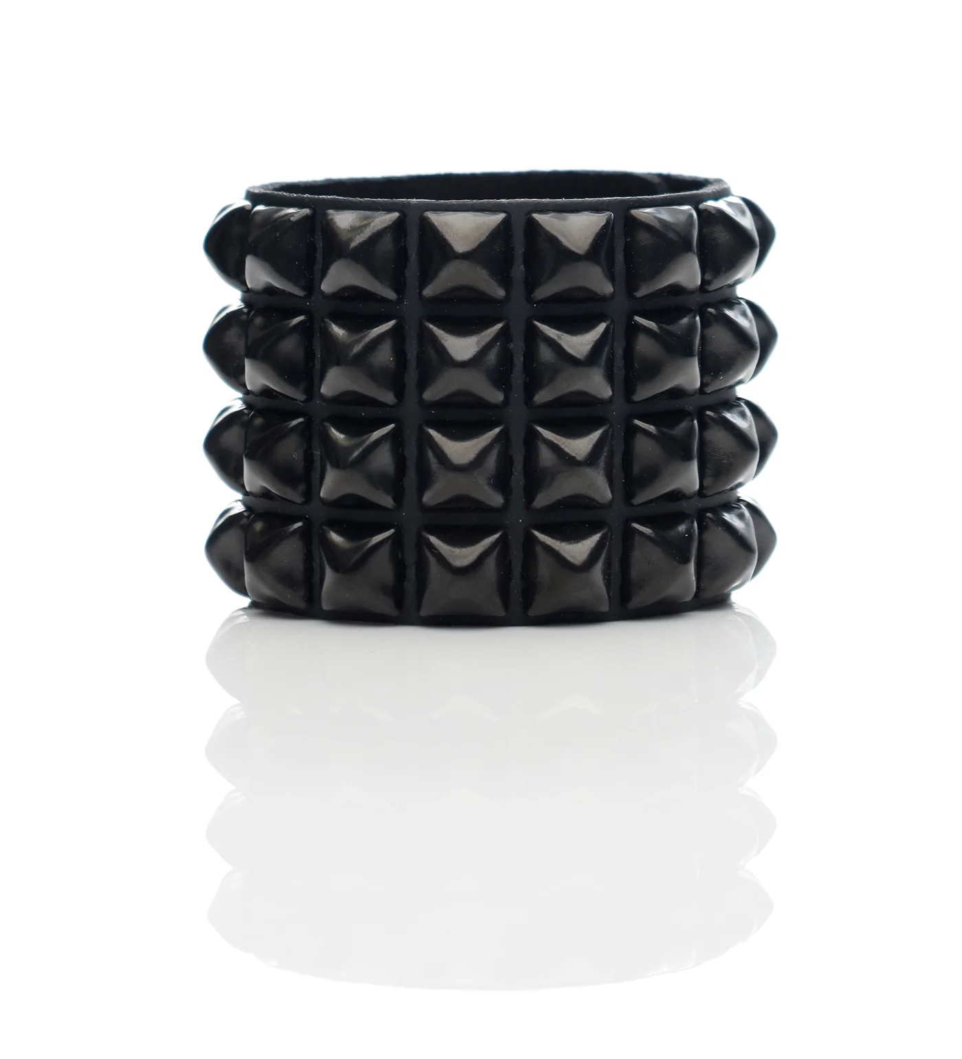 4 Row 1/2" Pyramid Snap Bracelet, Black/Black