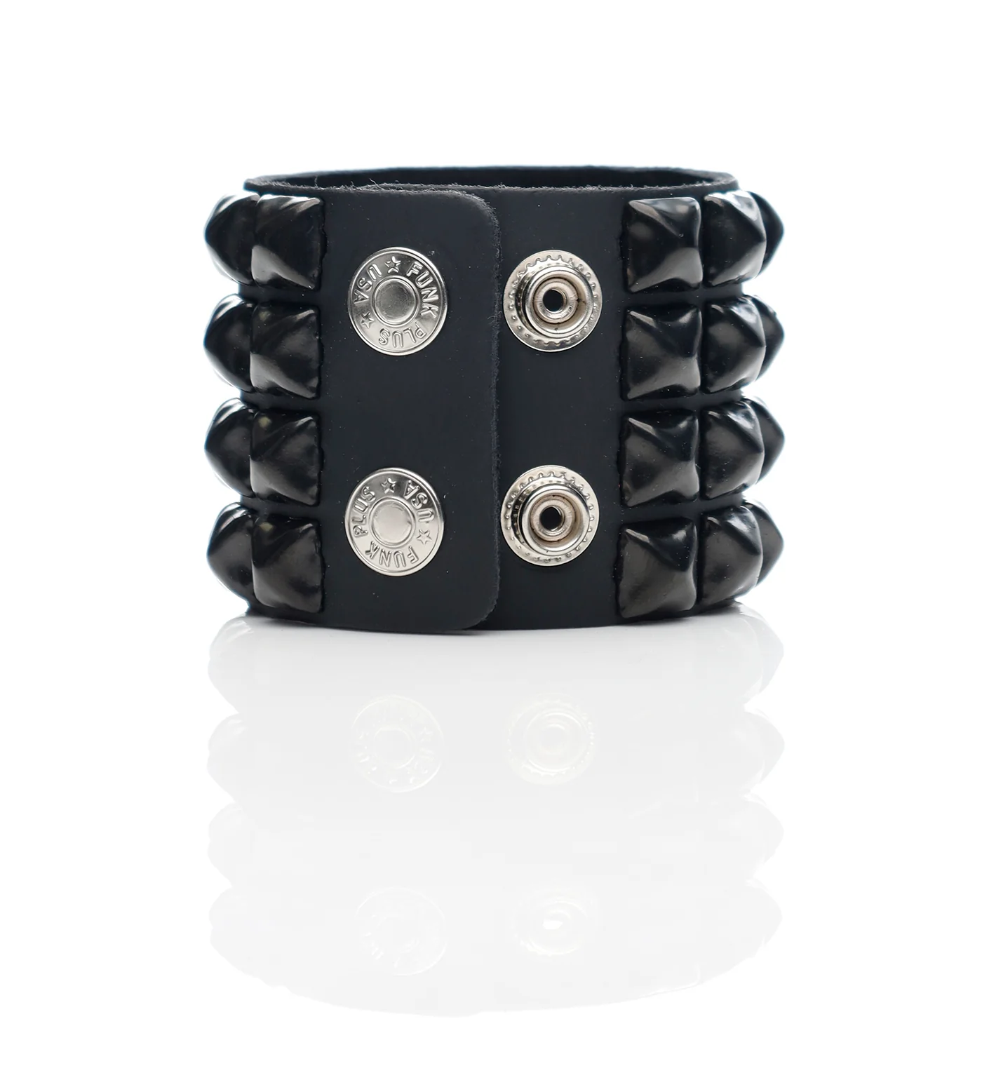 4 Row 1/2" Pyramid Snap Bracelet, Black/Black - Image 2