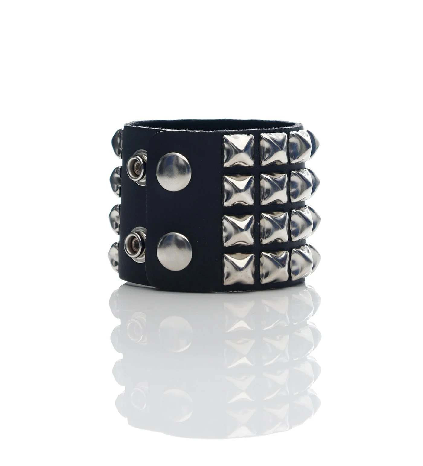 4 Row 1/2" Pyramid Snap Bracelet, Black/Silver - Image 2