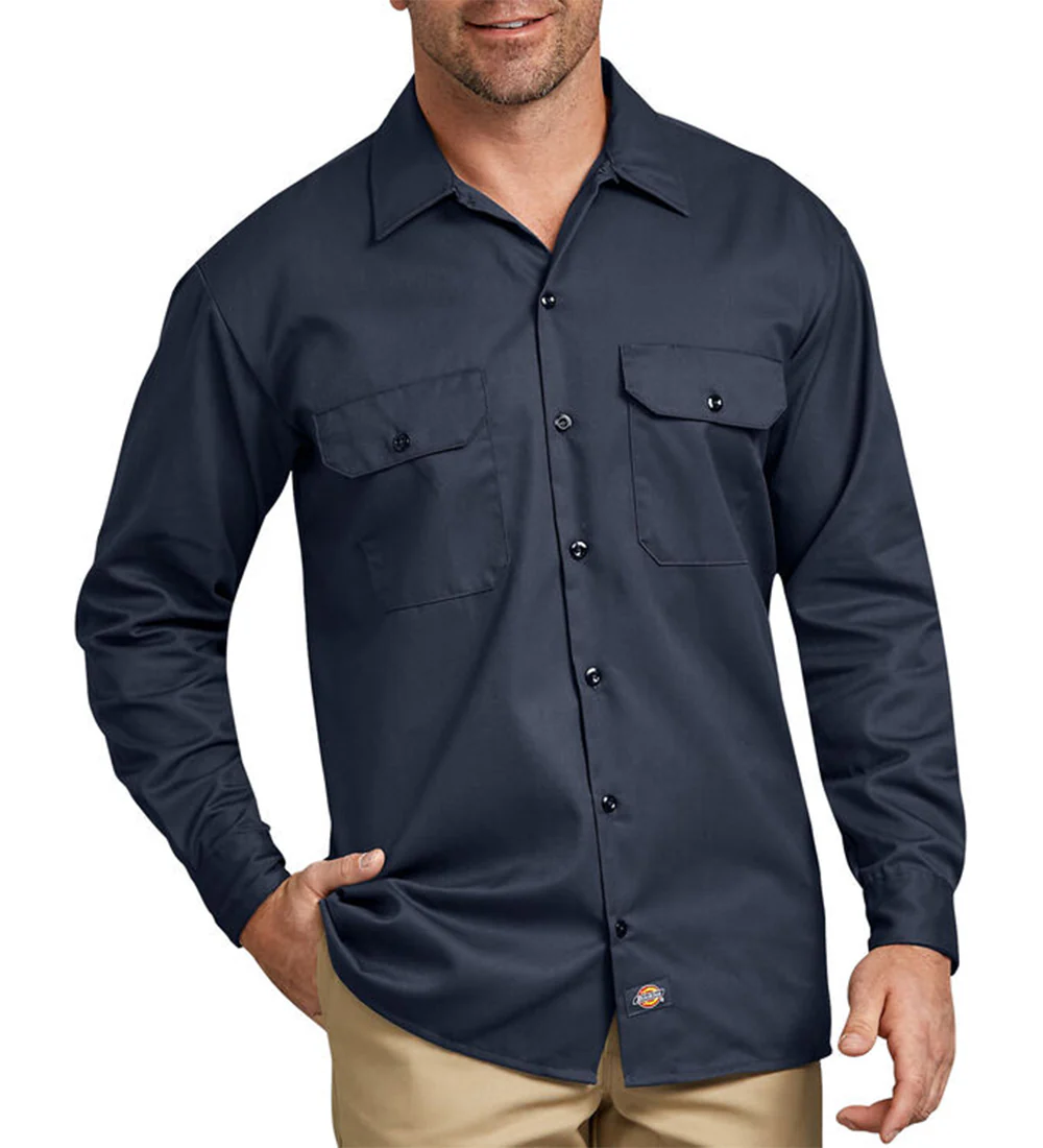 574 L/S Button Front Solid Work Shirt, Dark Navy