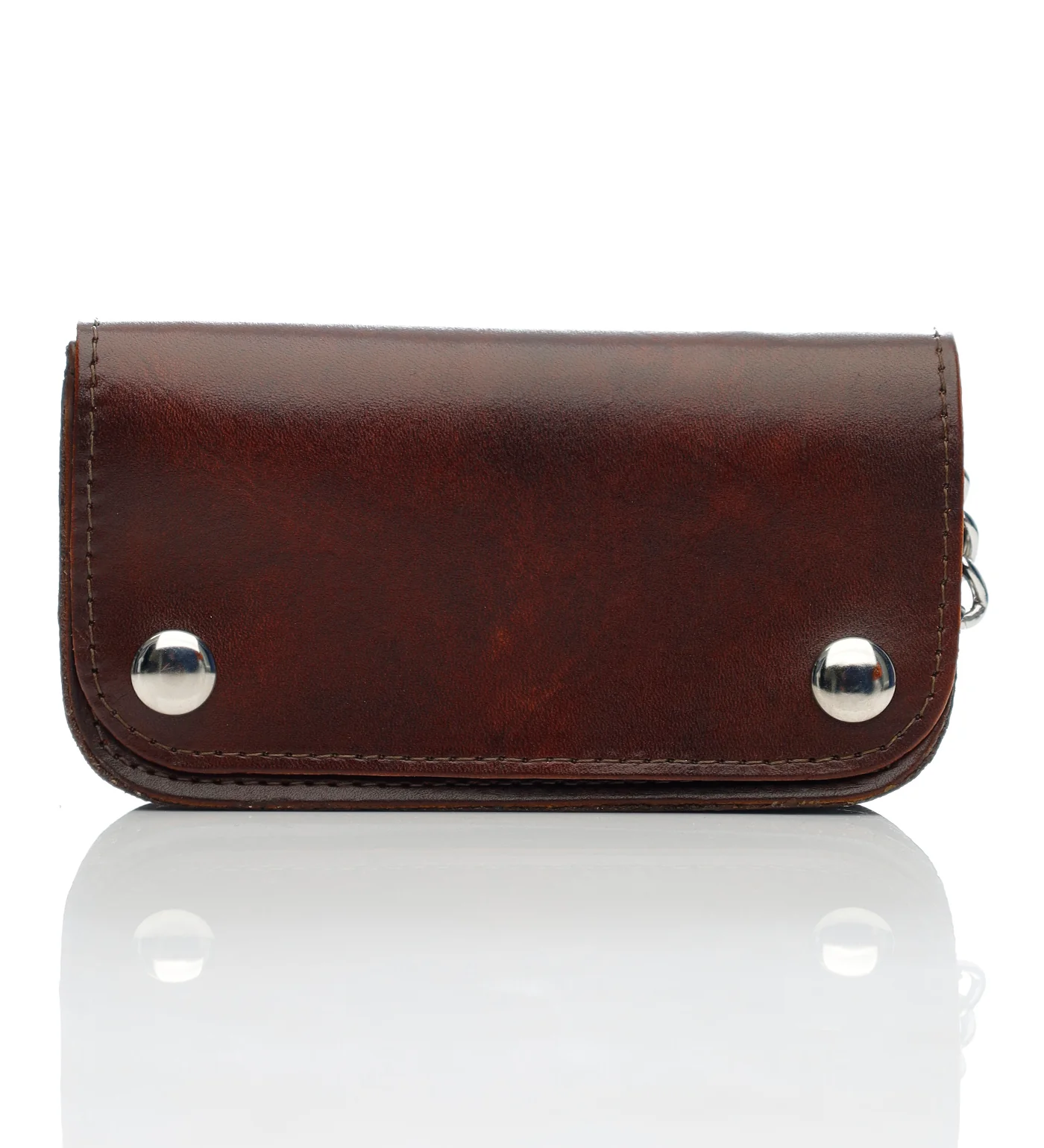 6" Antique Finish Biker Wallet, Antique Brown