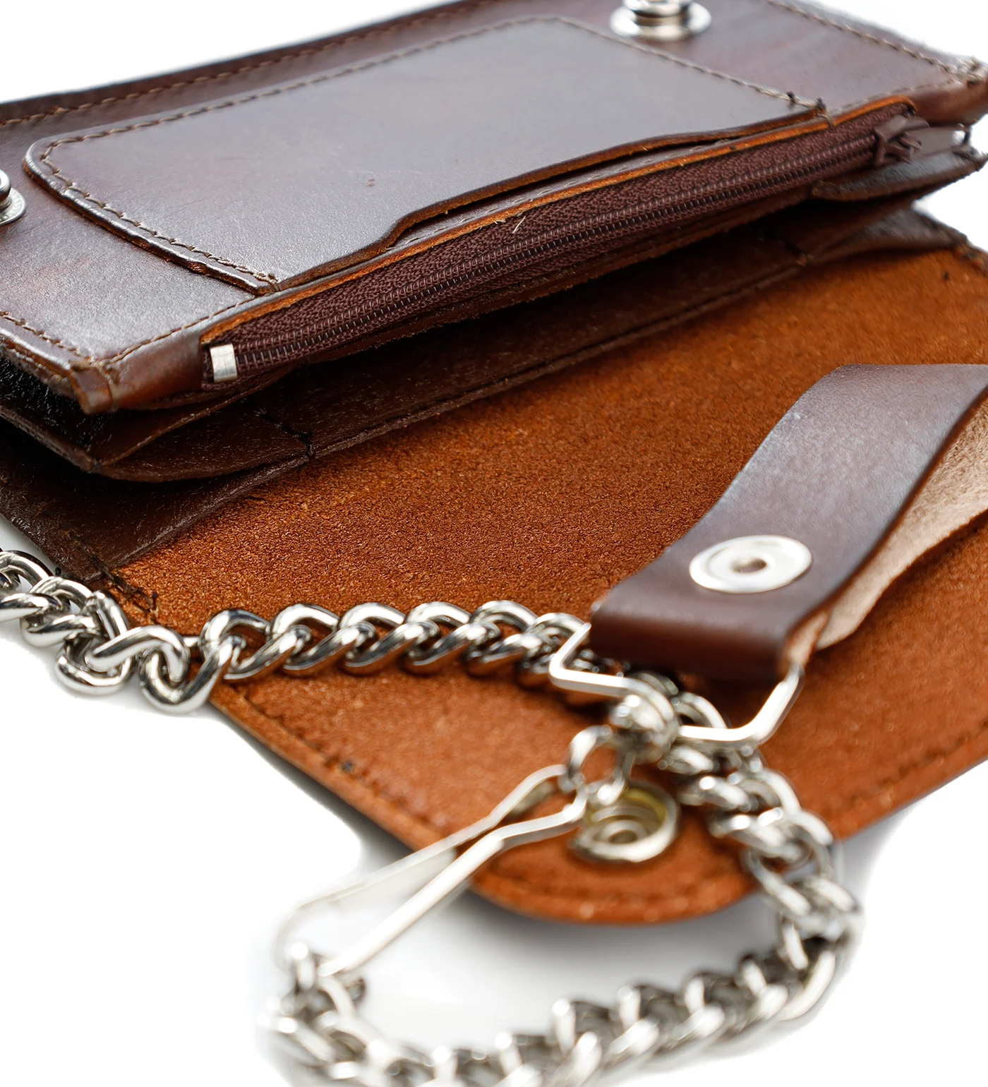 6" Antique Finish Biker Wallet, Antique Brown - Image 4