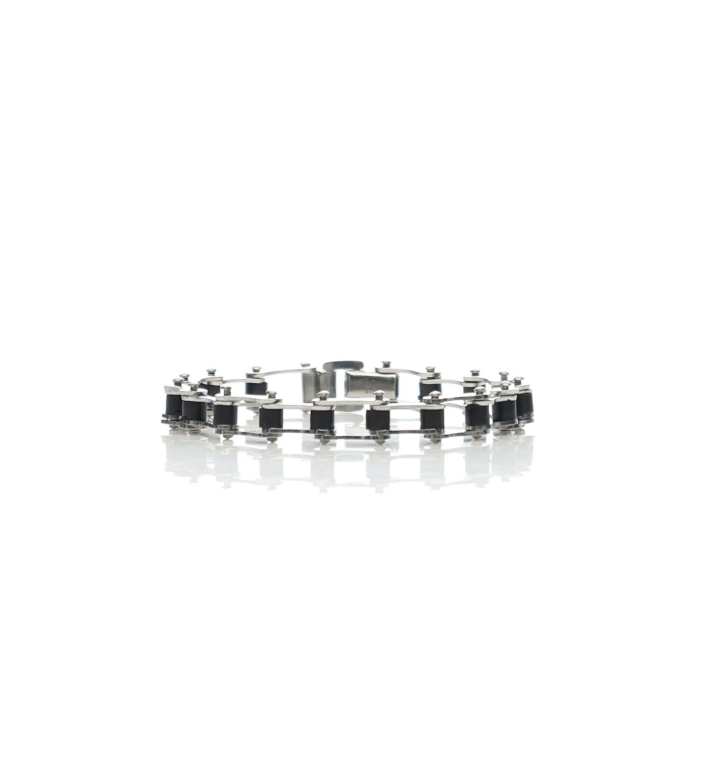 8in 1/4" Wide Bike Chain Bracelet , Silver/Black Inner Plate(2D)