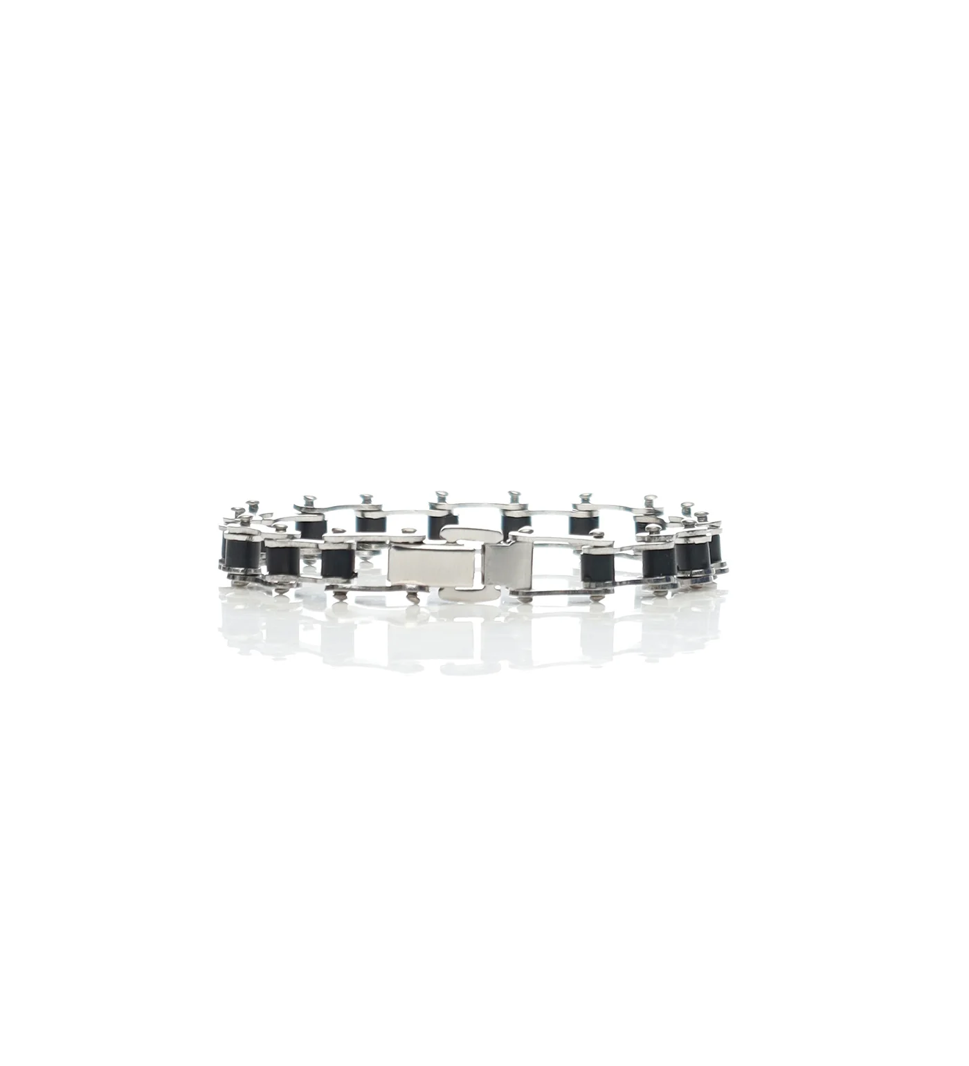 8in 1/4" Wide Bike Chain Bracelet , Silver/Black Inner Plate(2D) - Image 2