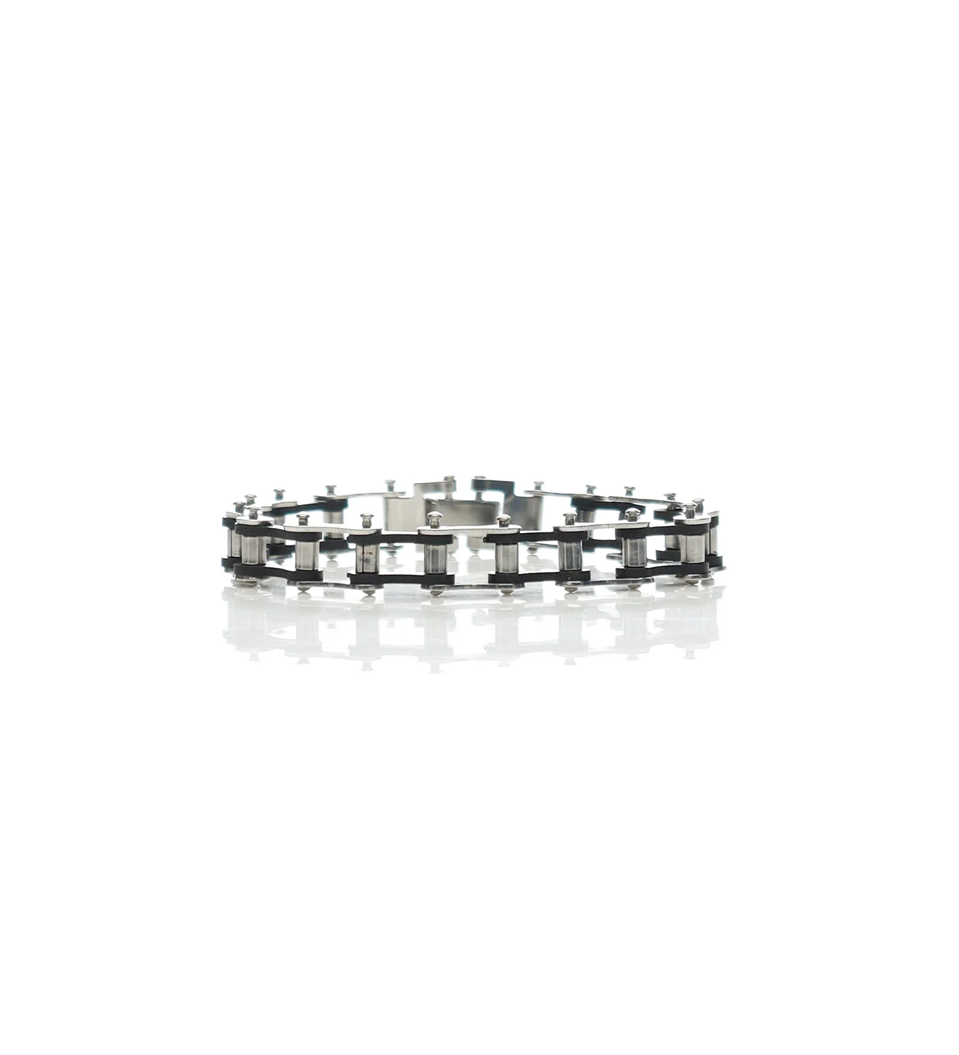 8in 1/4" Wide Bike Chain Bracelet , Silver/Black Pins(2D)