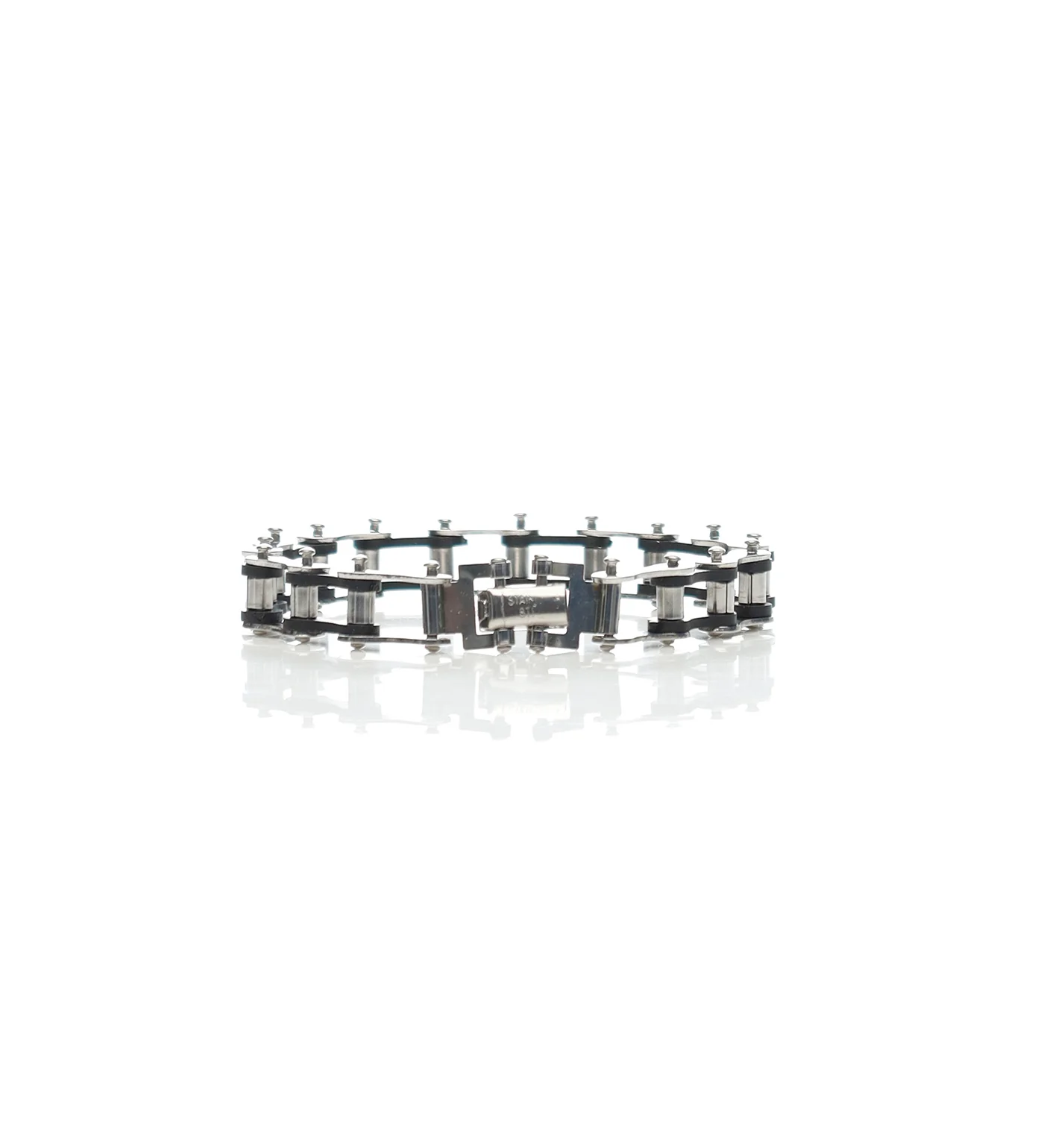 8in 1/4" Wide Bike Chain Bracelet , Silver/Black Pins(2D) - Image 2