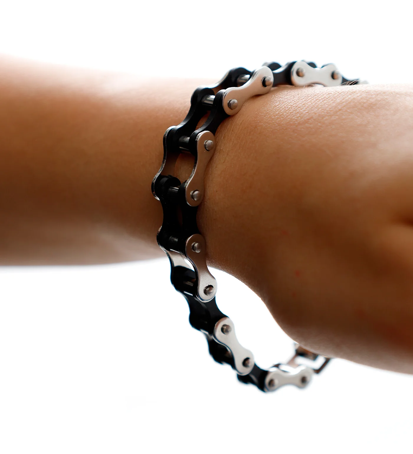 8in 1/4" Wide Bike Chain Bracelet , Silver/Black Pins(2D) - Image 3
