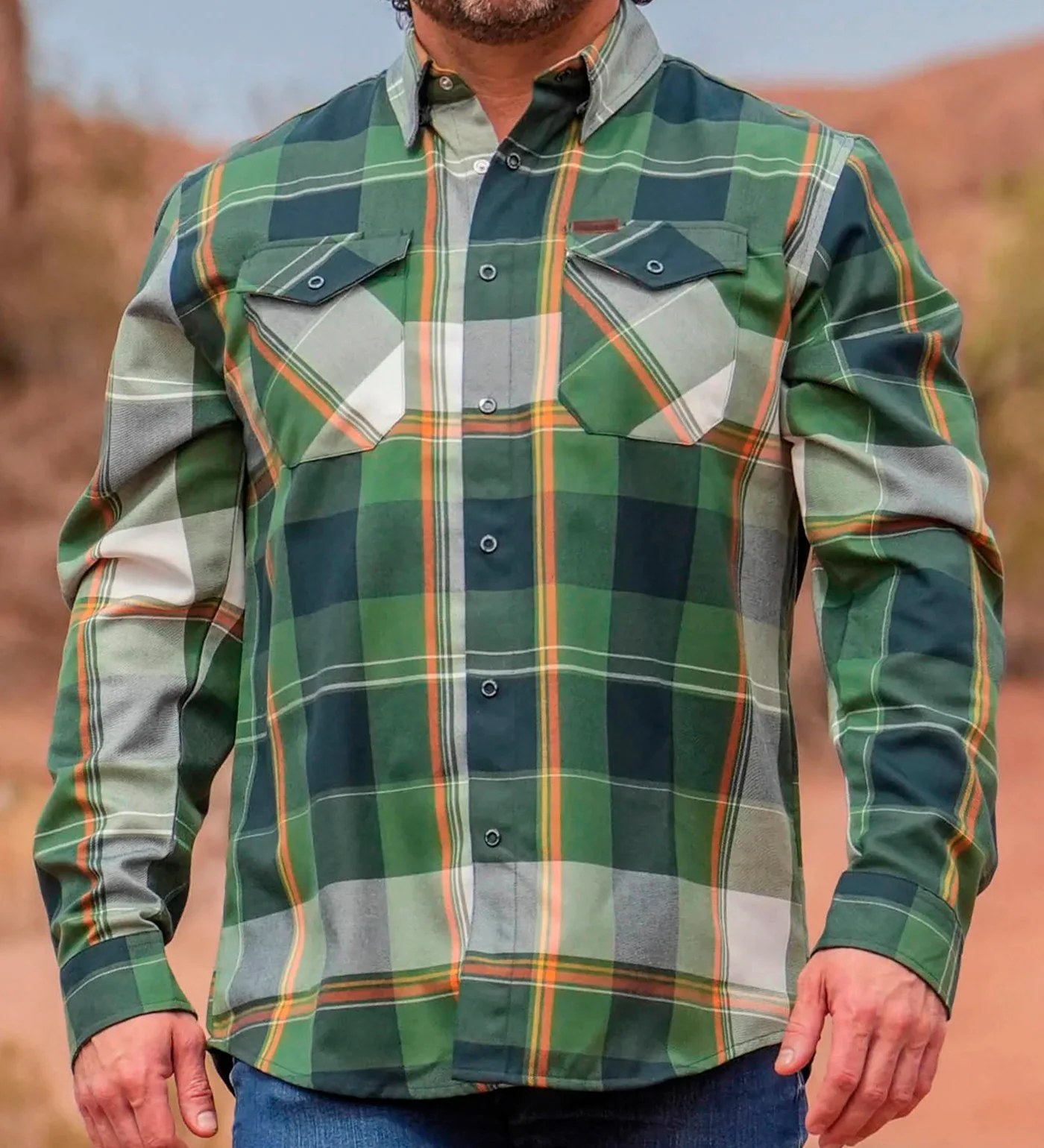 Adventurist Flannel, Green/White/Orange - Image 4