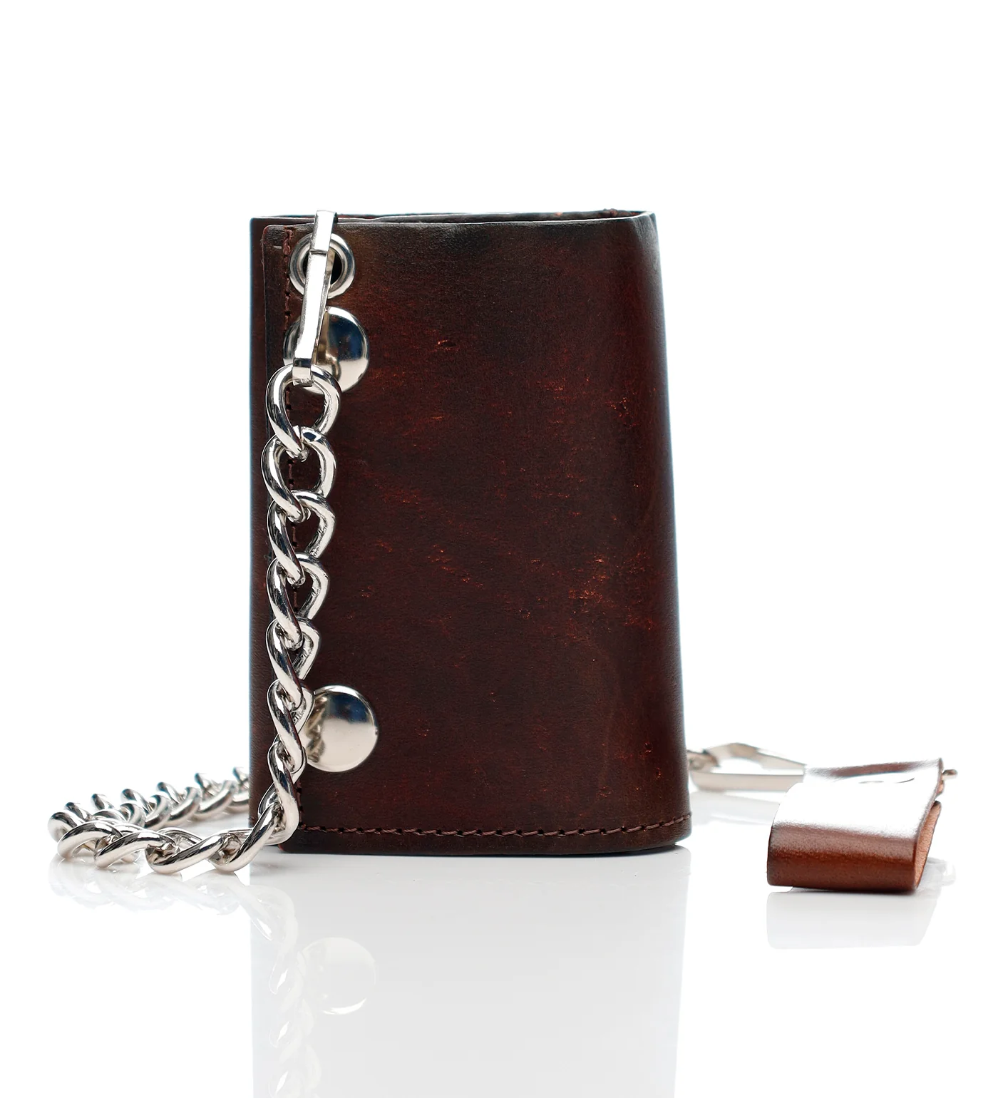 Antique Finish Chain Tri-fold Wallet W/Chain AT304, Brown